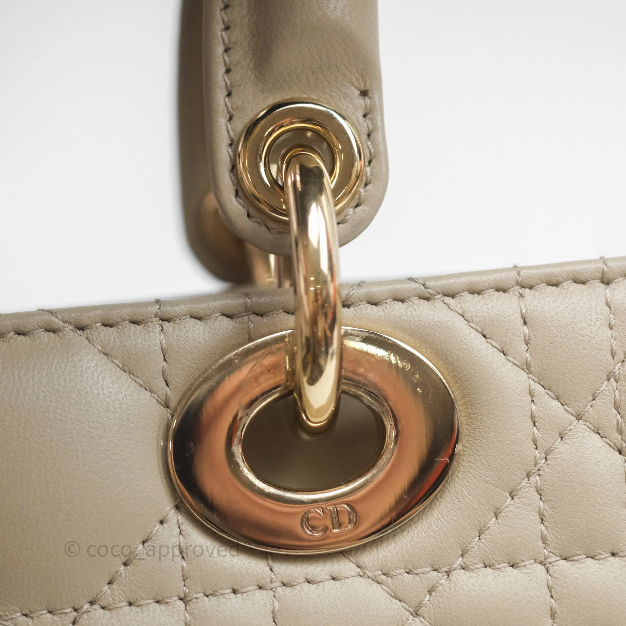 Dior Medium Lady D-Joy Bag Sand Lambskin Cannage Gold Hardware