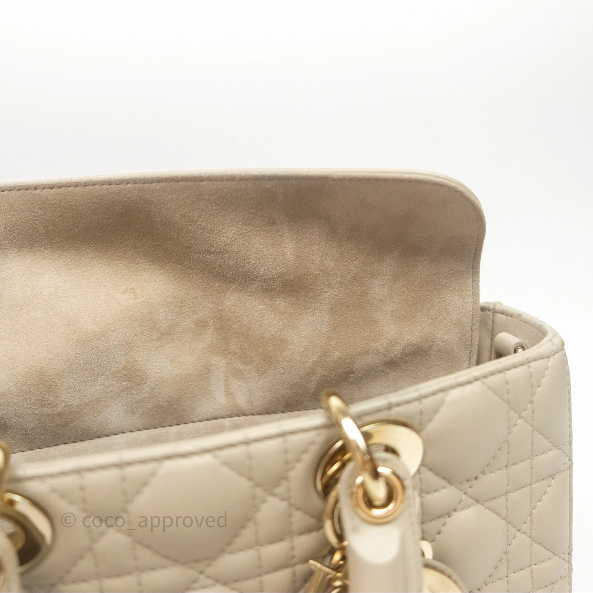 Dior Medium Lady D-Joy Bag Sand Lambskin Cannage Gold Hardware