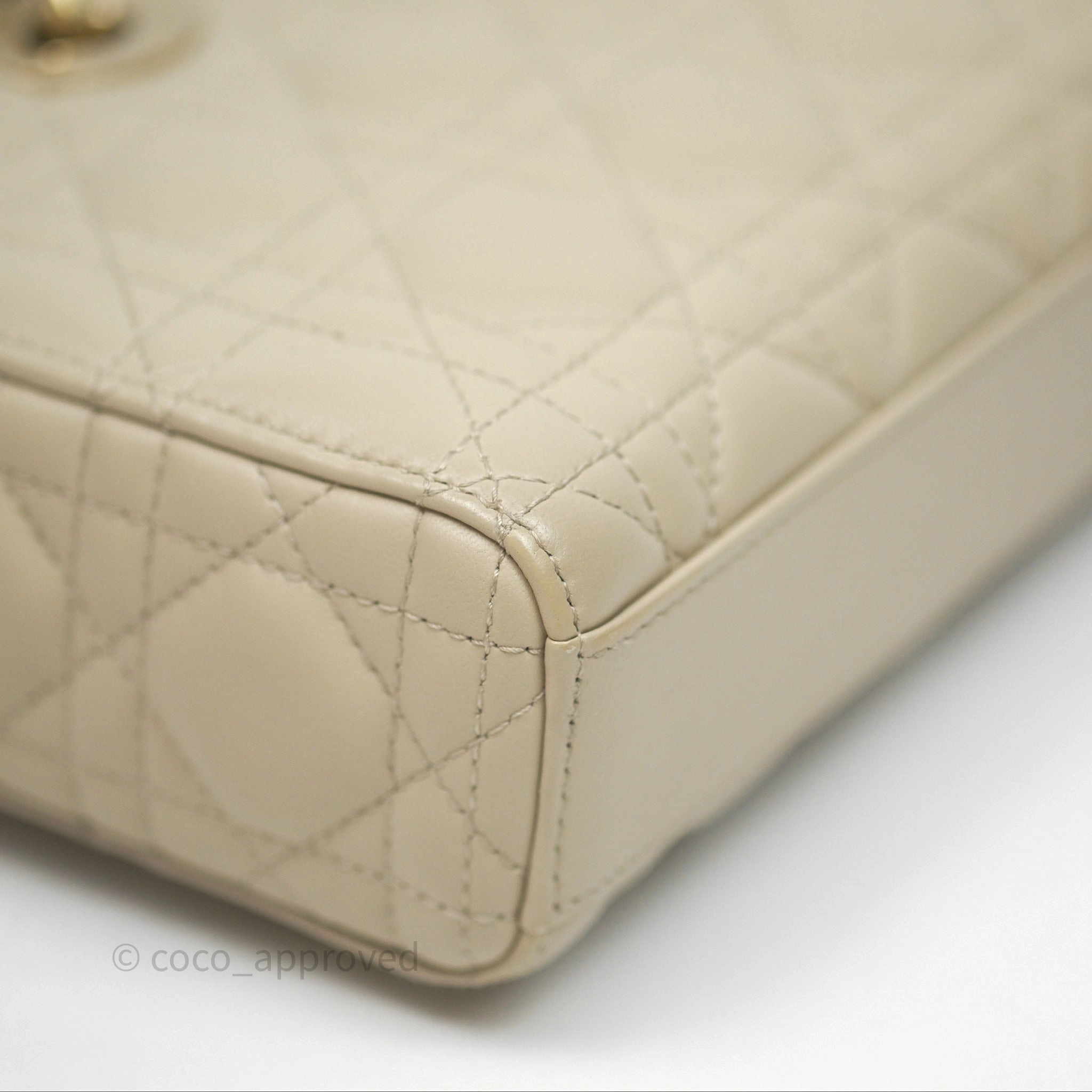 Dior Medium Lady D-Joy Bag Sand Lambskin Cannage Gold Hardware
