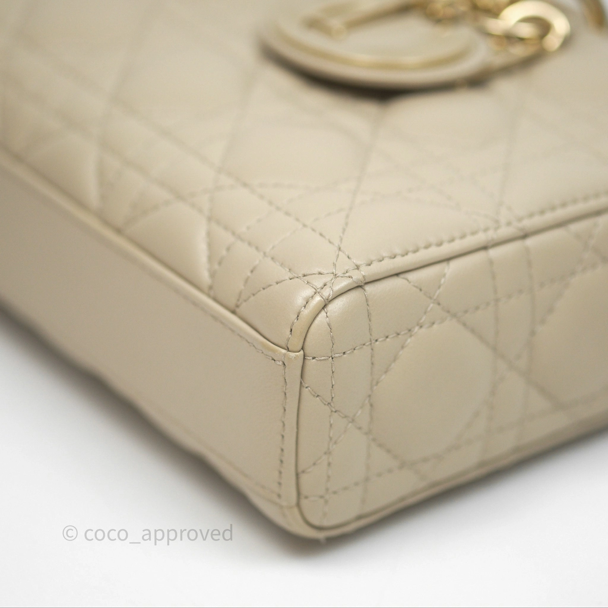 Dior Medium Lady D-Joy Bag Sand Lambskin Cannage Gold Hardware