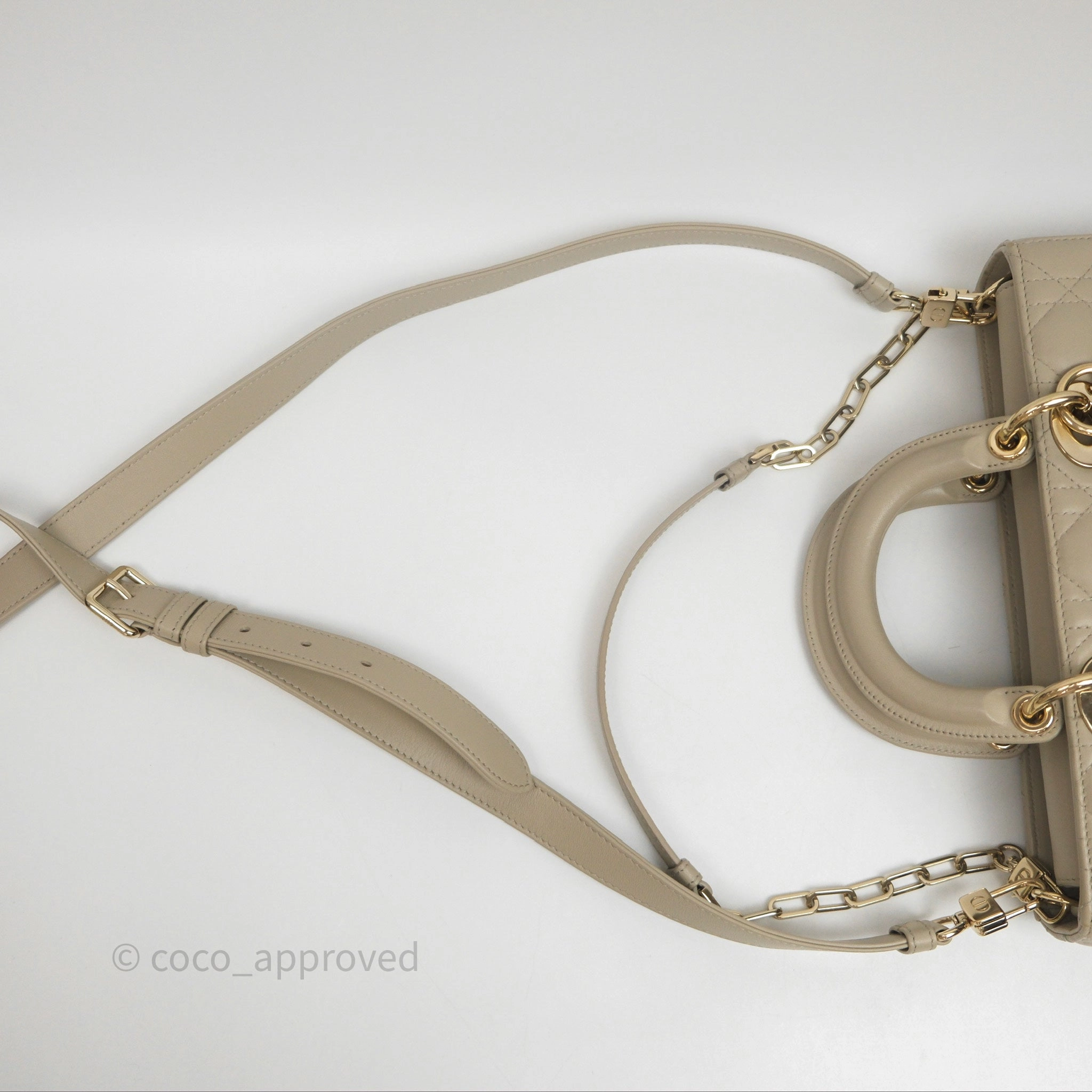 Dior Medium Lady D-Joy Bag Sand Lambskin Cannage Gold Hardware