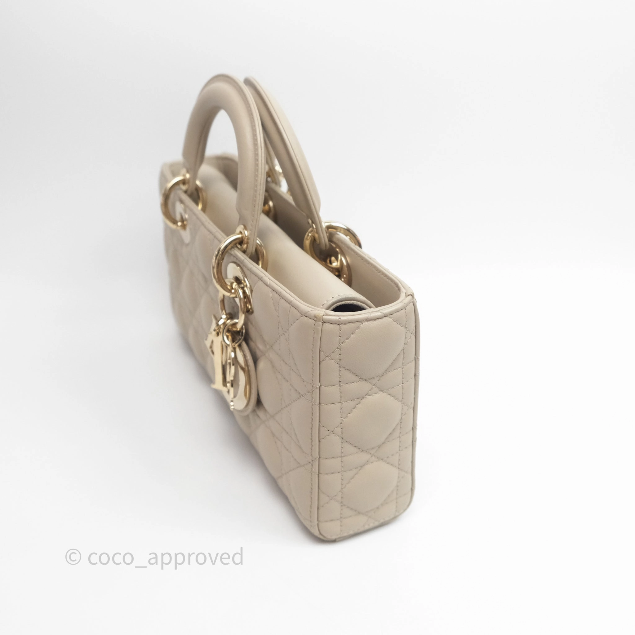 Dior Medium Lady D-Joy Bag Sand Lambskin Cannage Gold Hardware