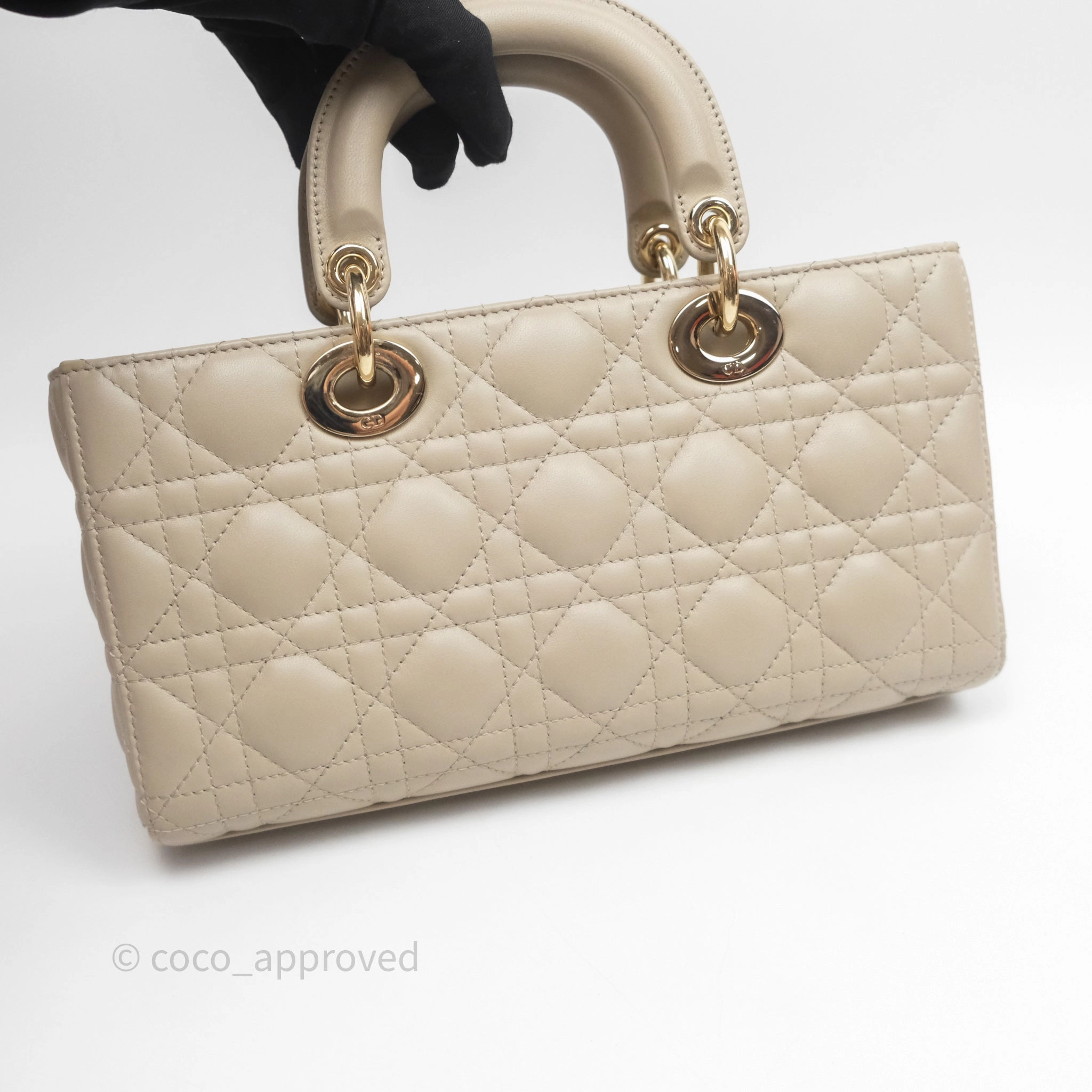 Dior Medium Lady D-Joy Bag Sand Lambskin Cannage Gold Hardware