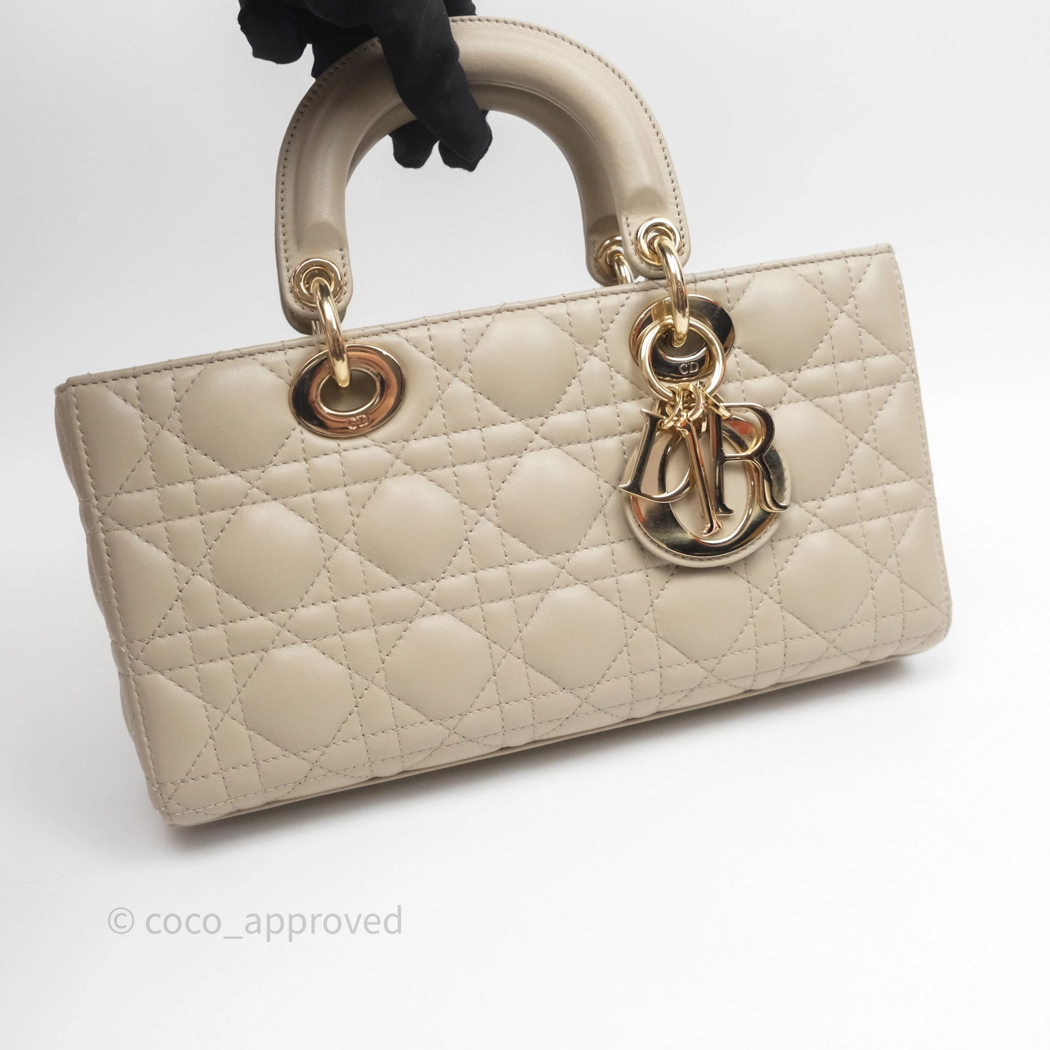 Dior Medium Lady D-Joy Bag Sand Lambskin Cannage Gold Hardware