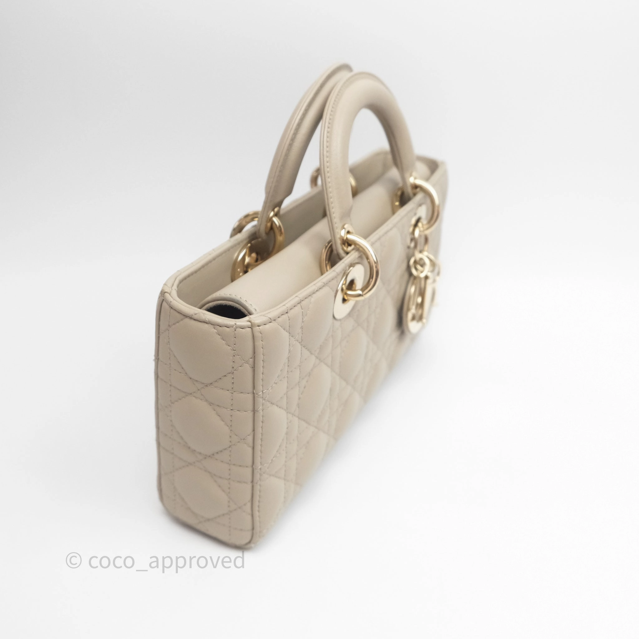 Dior Medium Lady D-Joy Bag Sand Lambskin Cannage Gold Hardware