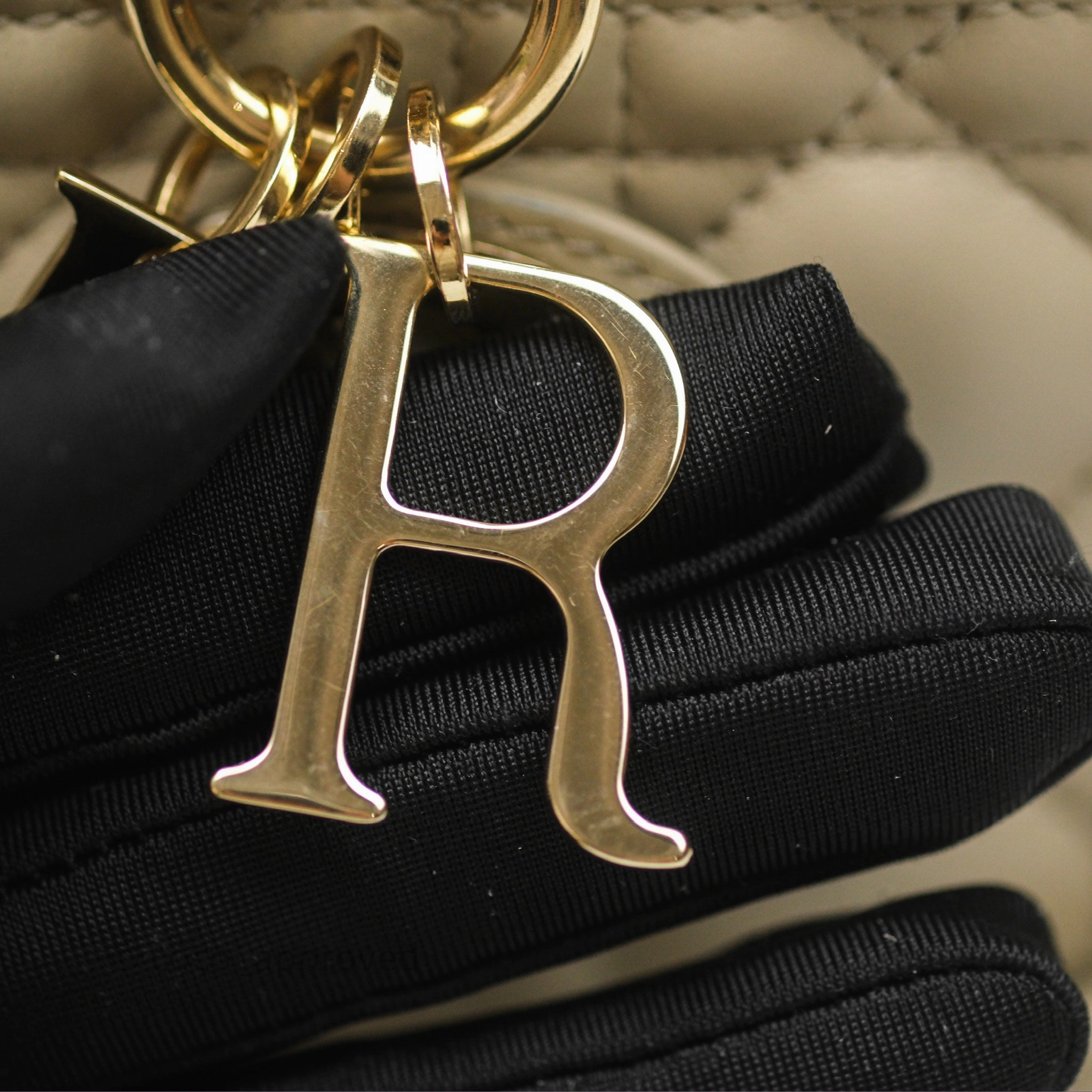 Dior Medium Lady D-Joy Bag Sand Lambskin Cannage Gold Hardware
