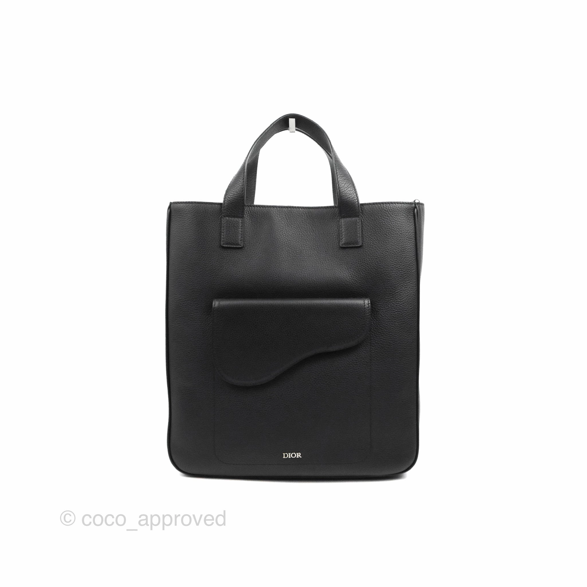Dior Men's Saddle Tote Bag with Shoulder Strap Black Grained Leather
