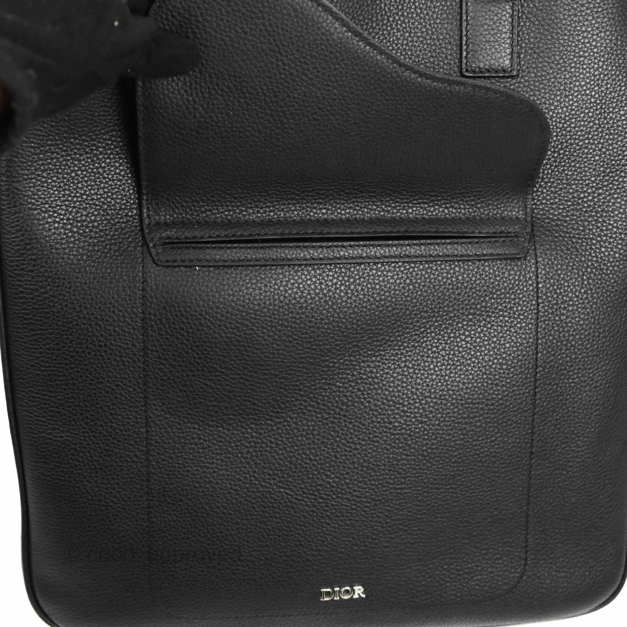 Dior Men's Saddle Tote Bag with Shoulder Strap Black Grained Leather