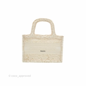 Dior Mini Book Tote Natural Macram-Effect Embroidery