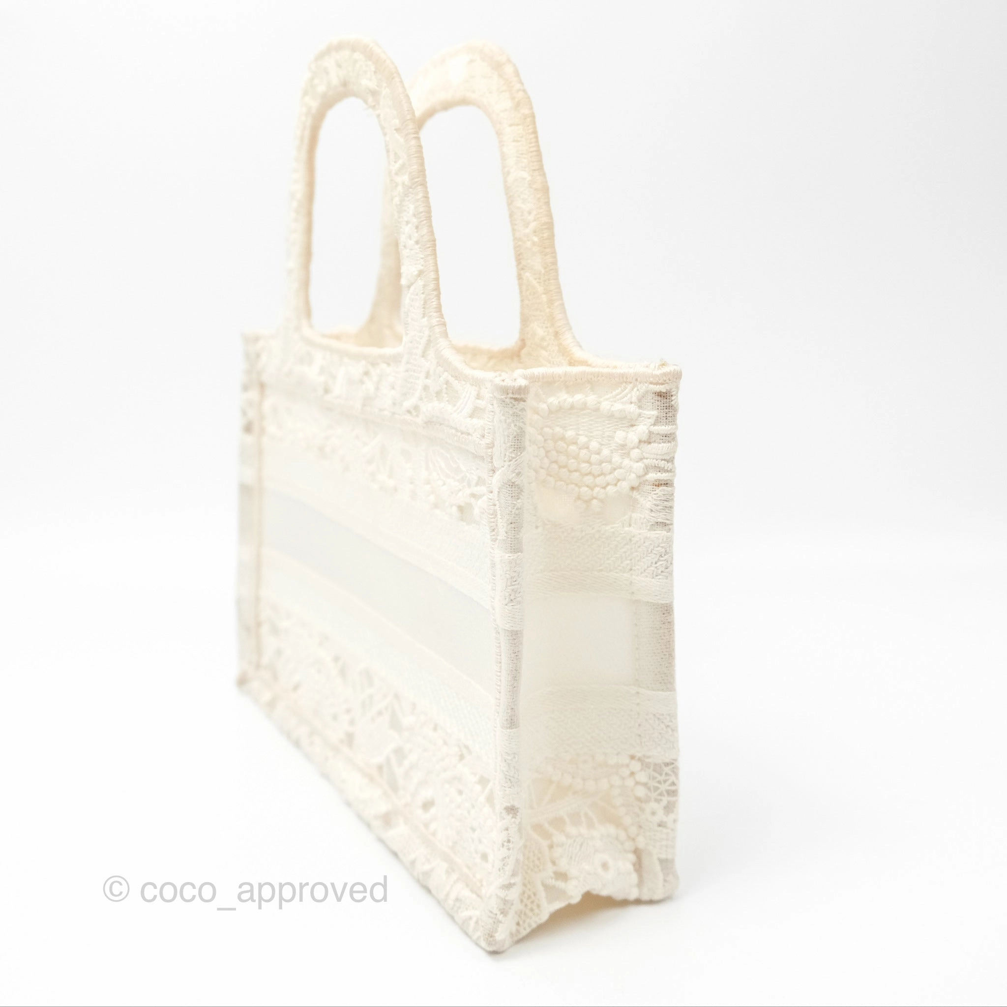 Dior Mini Book Tote Natural Macram-Effect Embroidery