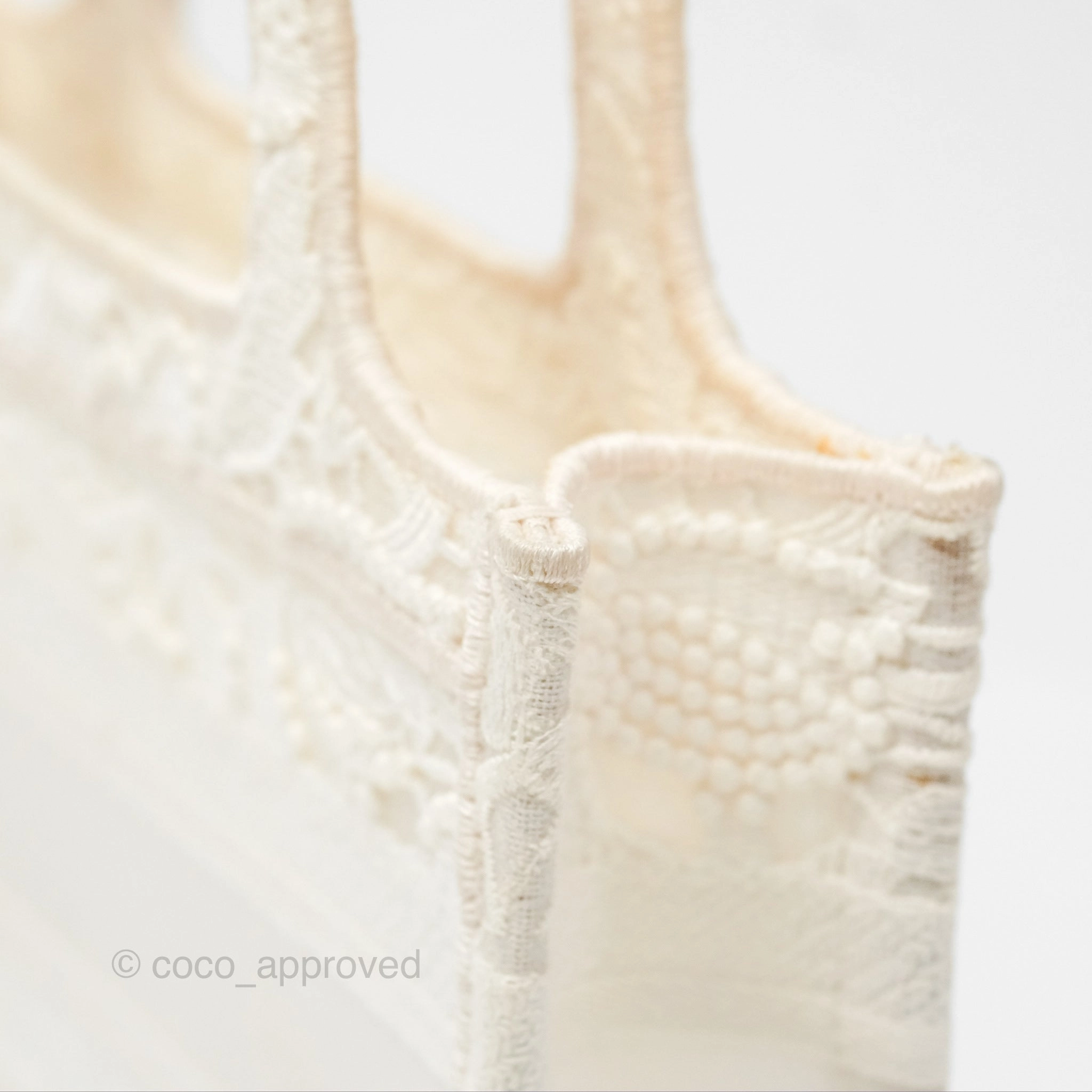 Dior Mini Book Tote Natural Macram-Effect Embroidery