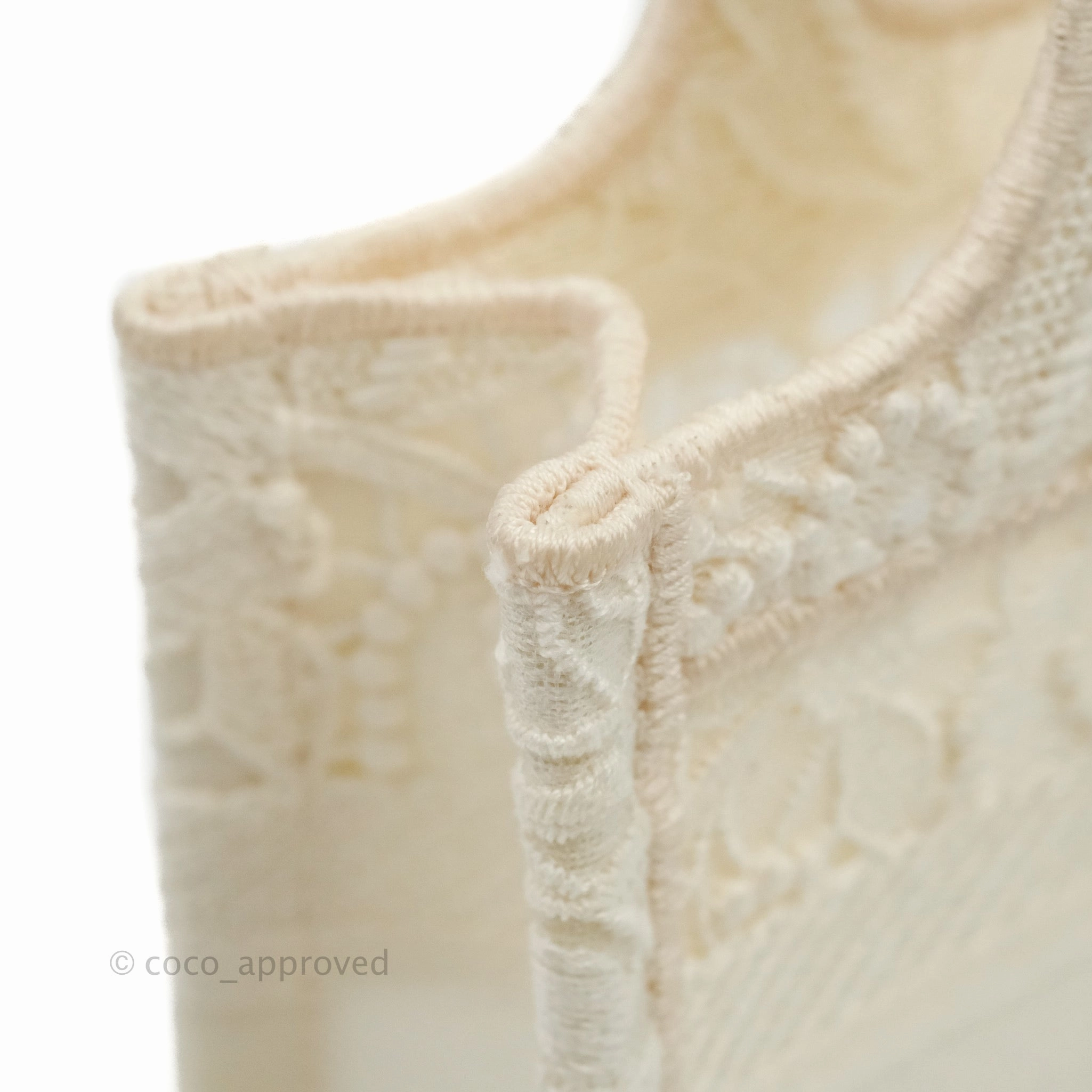 Dior Mini Book Tote Natural Macram-Effect Embroidery