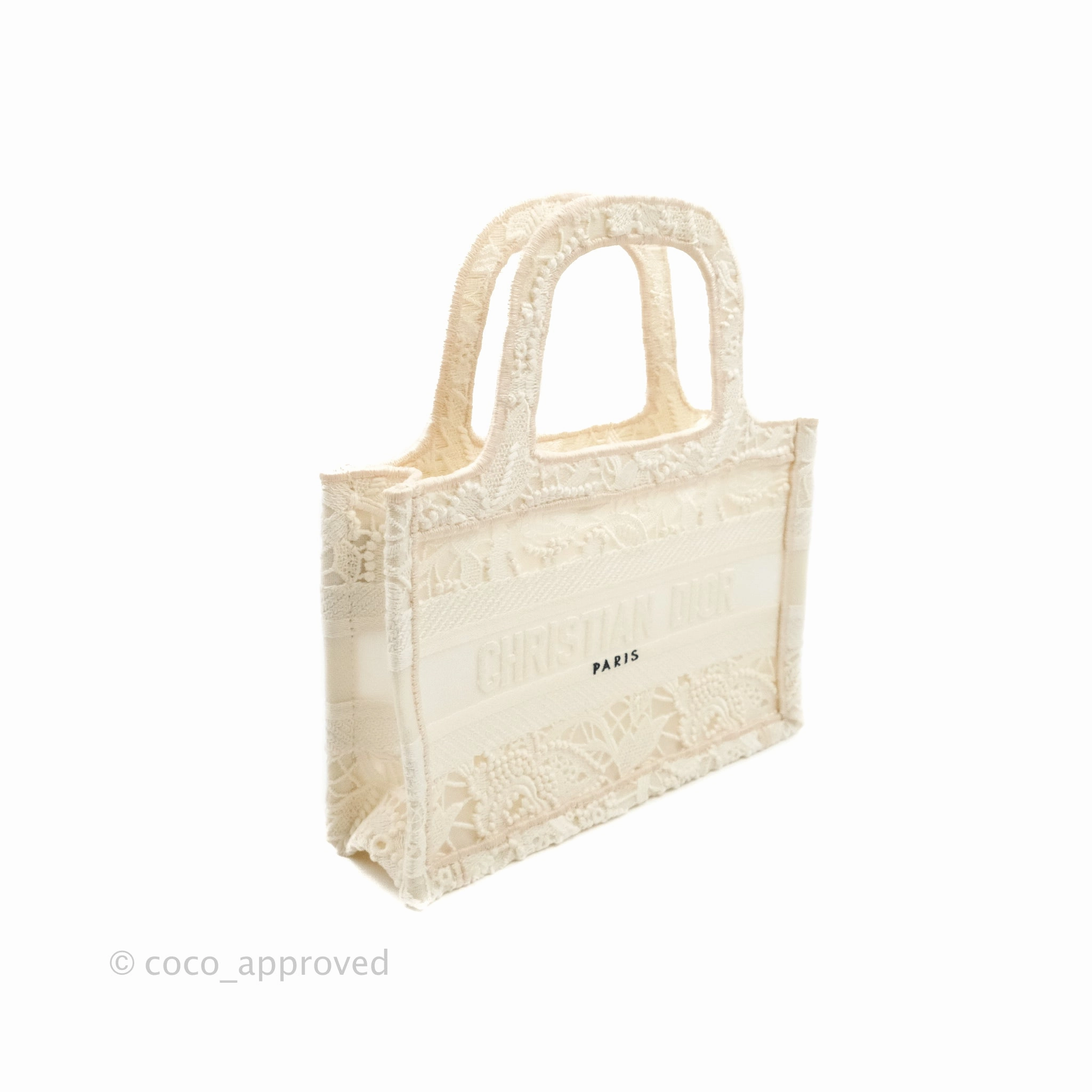 Dior Mini Book Tote Natural Macram-Effect Embroidery