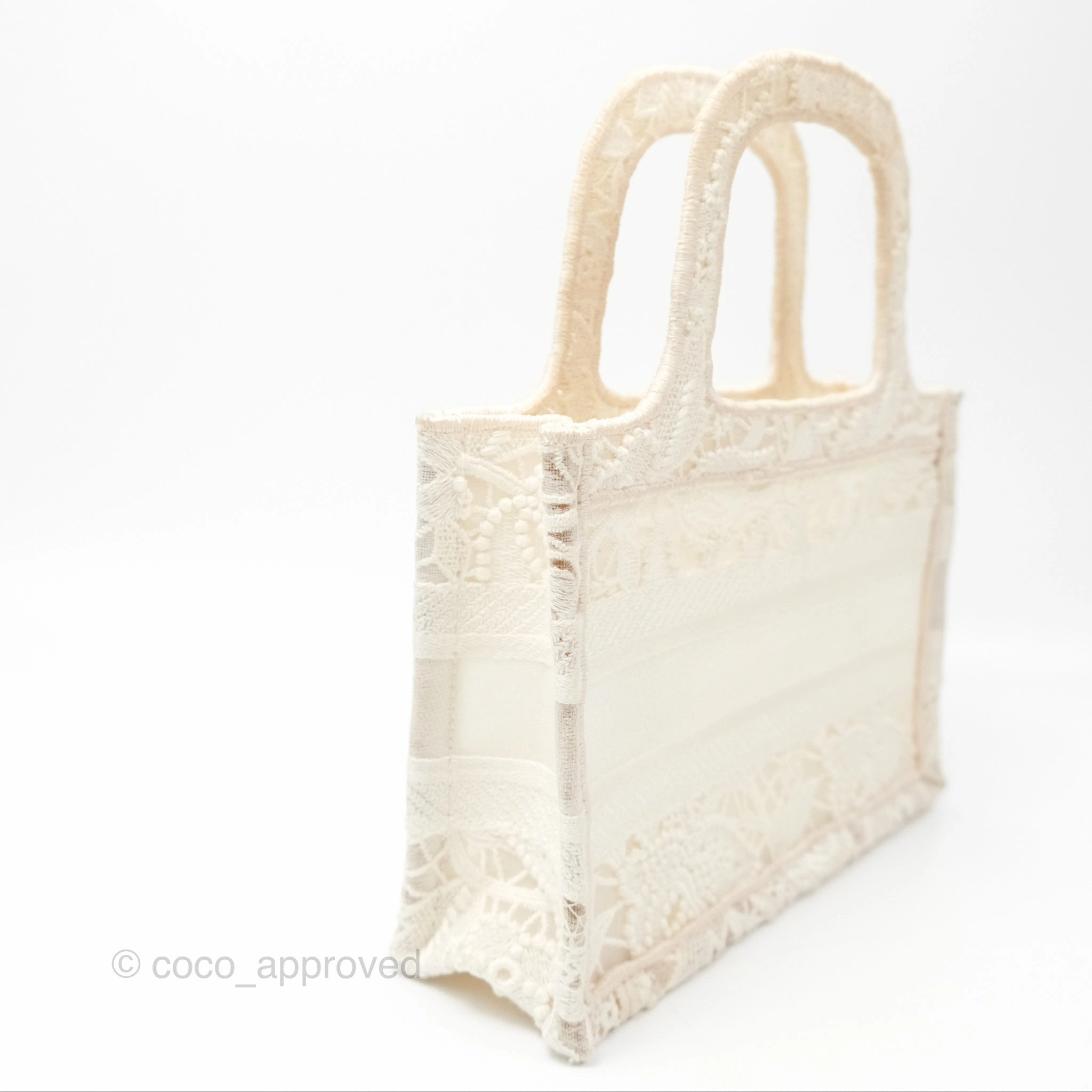 Dior Mini Book Tote Natural Macram-Effect Embroidery