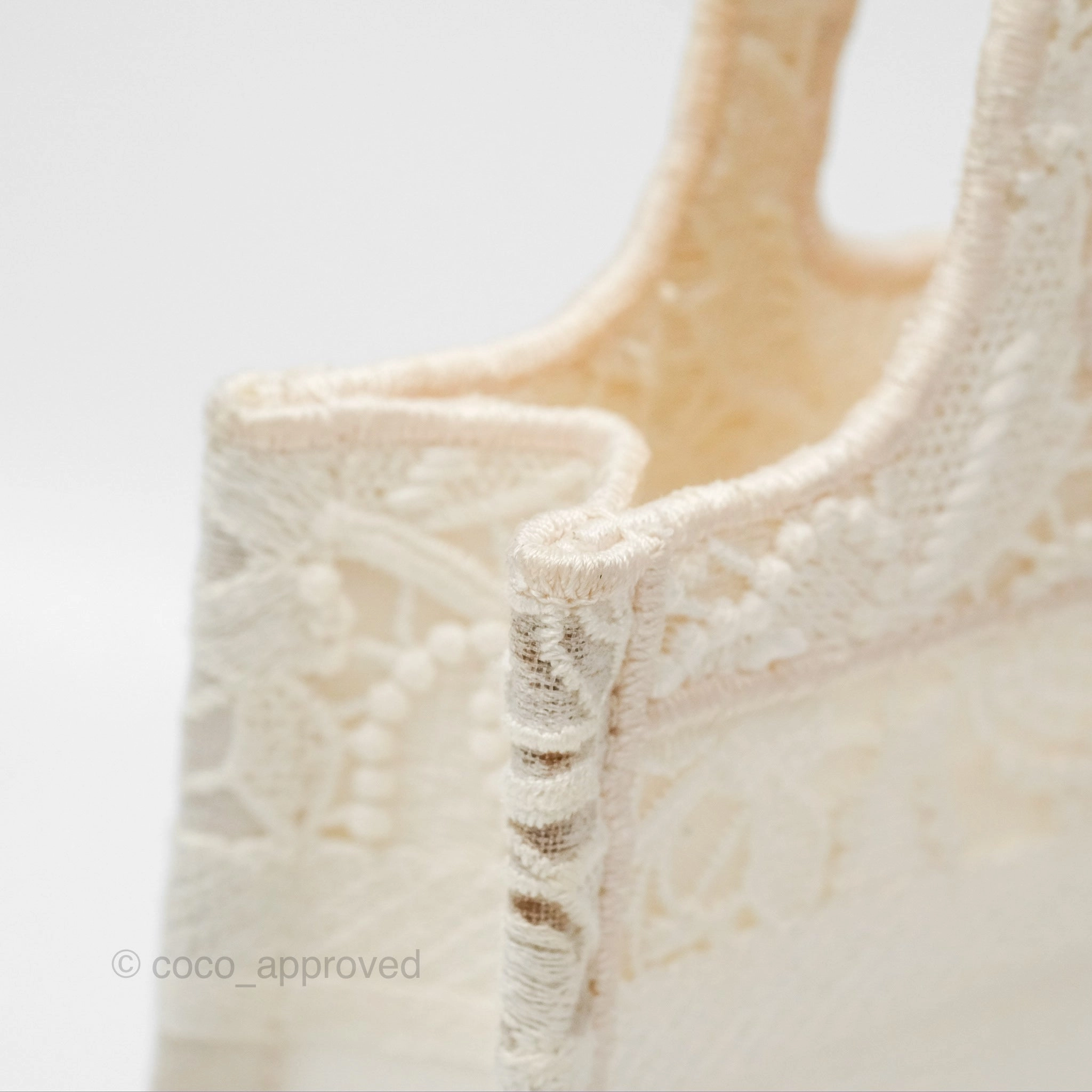 Dior Mini Book Tote Natural Macram-Effect Embroidery