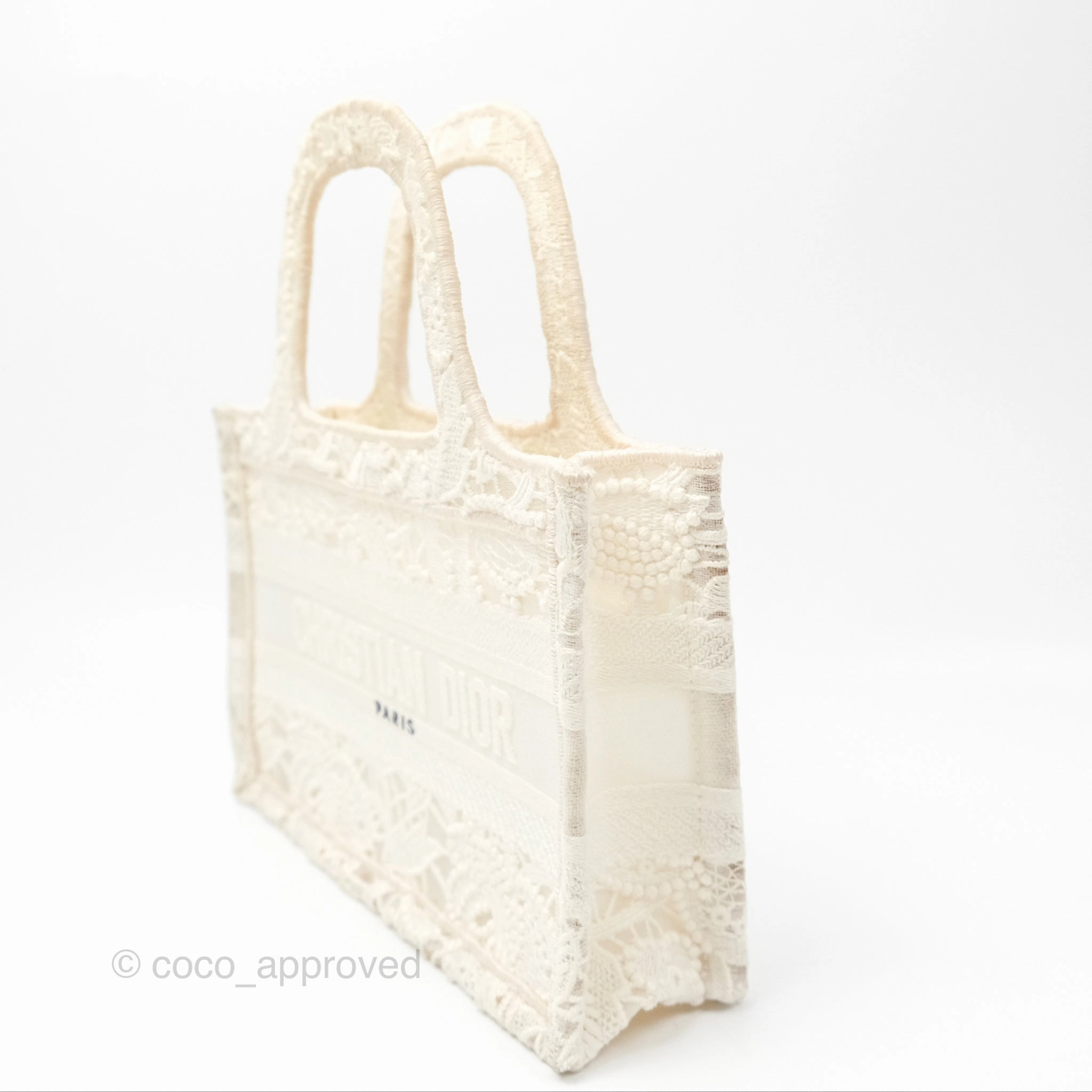 Dior Mini Book Tote Natural Macram-Effect Embroidery