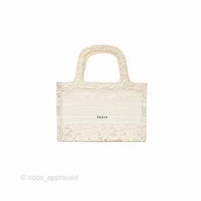 Dior Mini Book Tote Natural Macram-Effect Embroidery