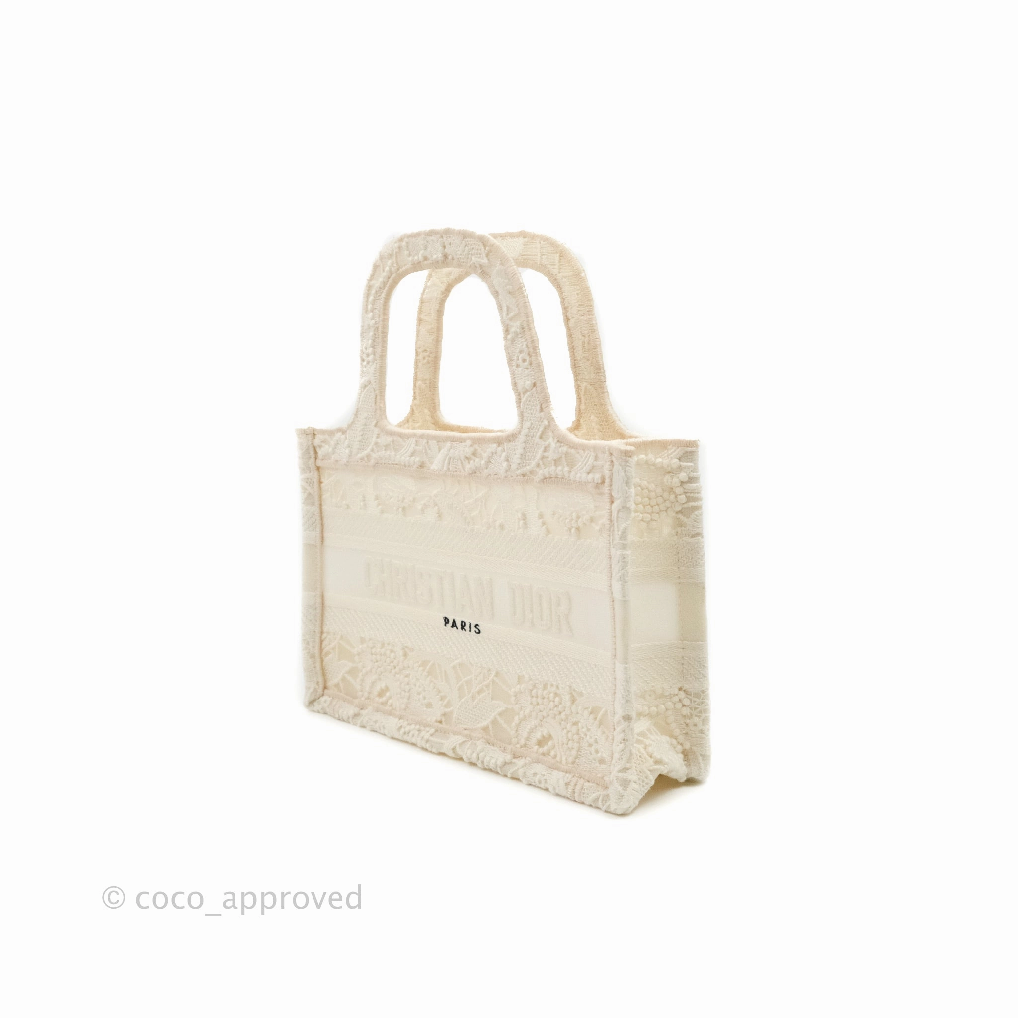 Dior Mini Book Tote Natural Macram-Effect Embroidery