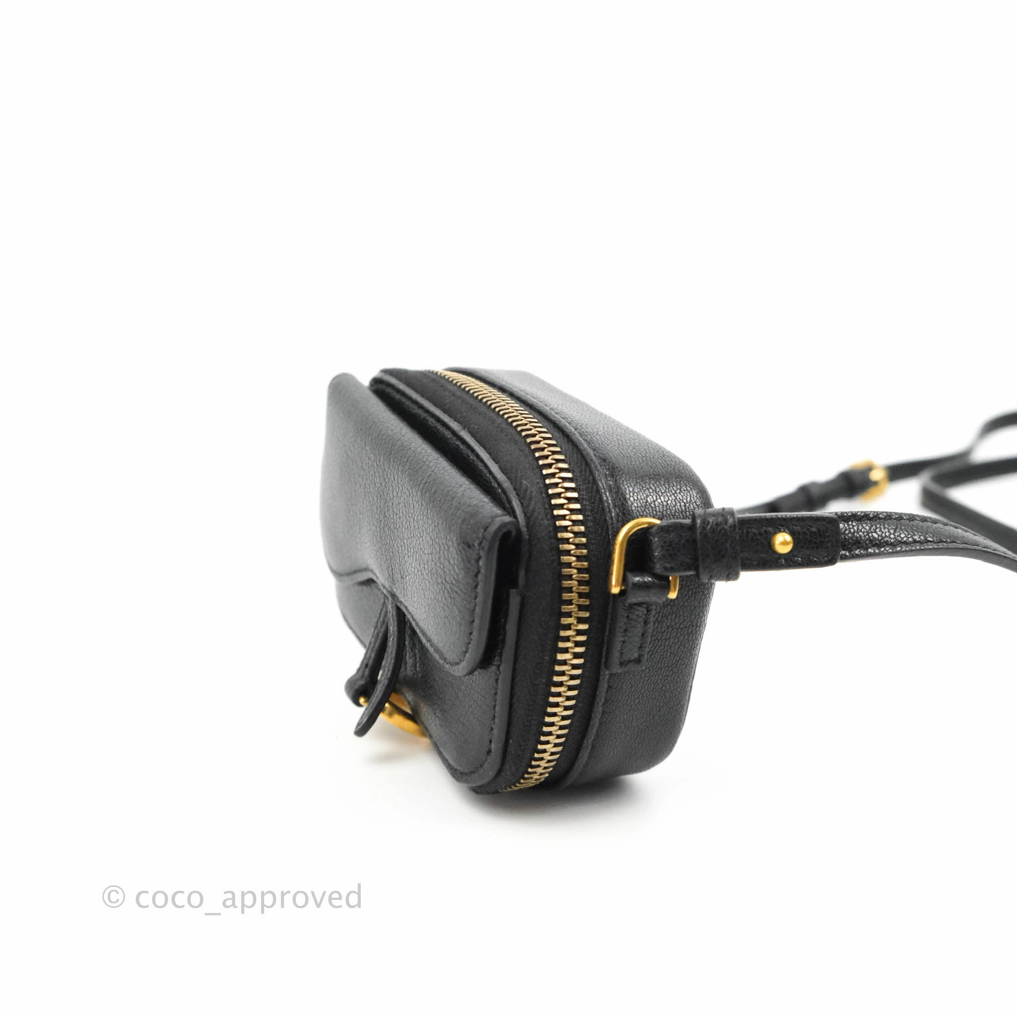 Dior Mini Saddle Shoulder Strap Pouch Black Goatskin
