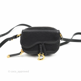Dior Mini Saddle Shoulder Strap Pouch Black Goatskin