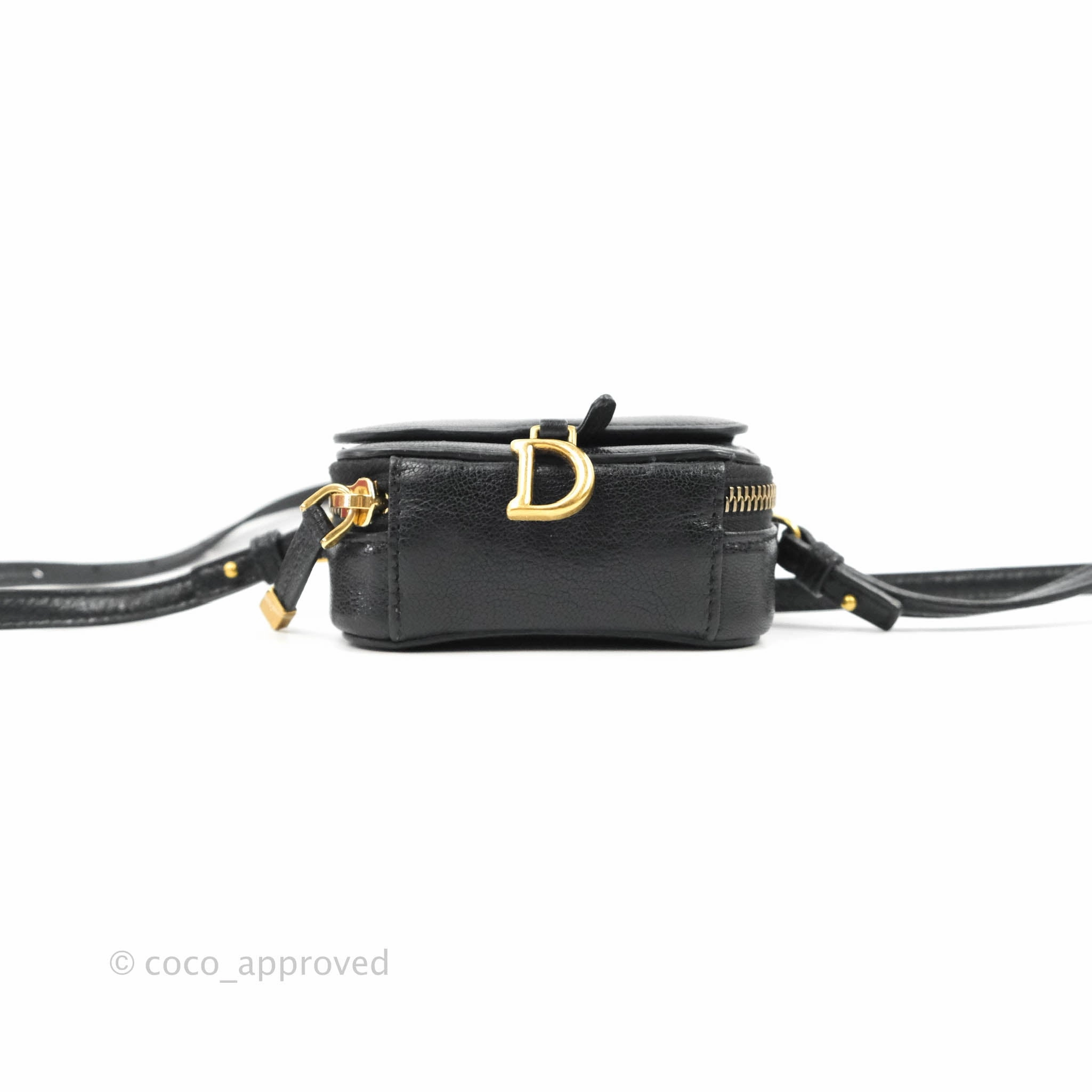 Dior Mini Saddle Shoulder Strap Pouch Black Goatskin
