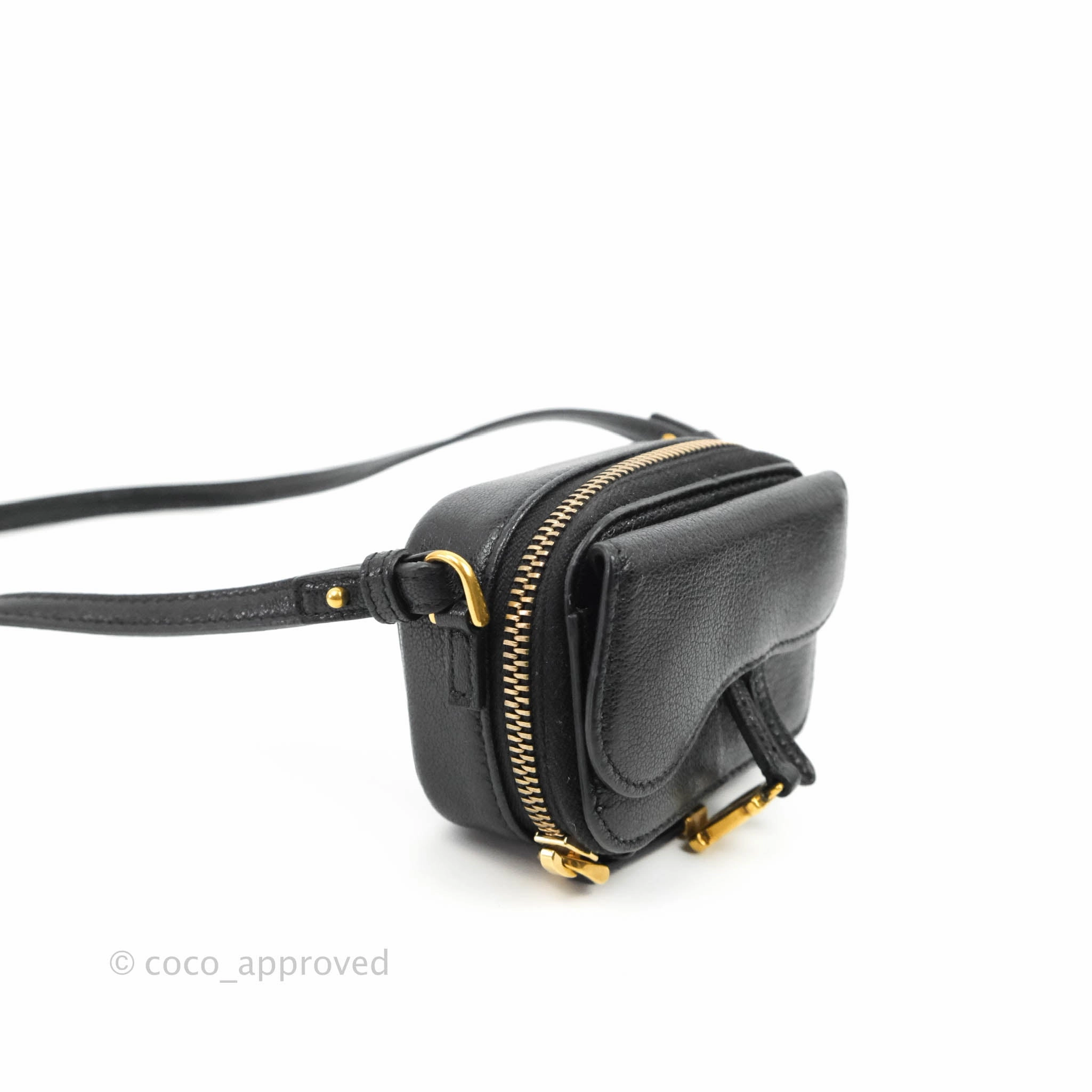 Dior Mini Saddle Shoulder Strap Pouch Black Goatskin