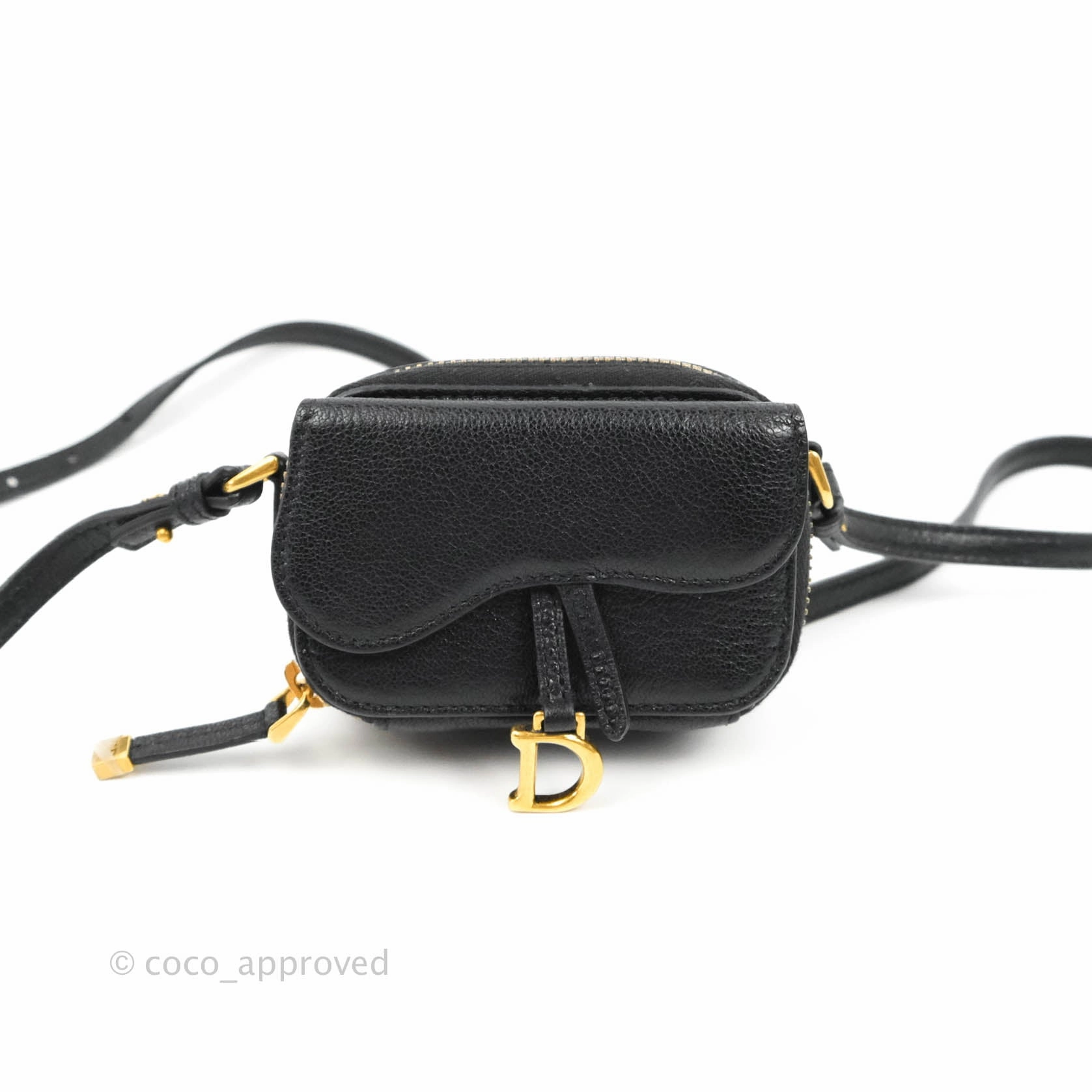 Dior Mini Saddle Shoulder Strap Pouch Black Goatskin