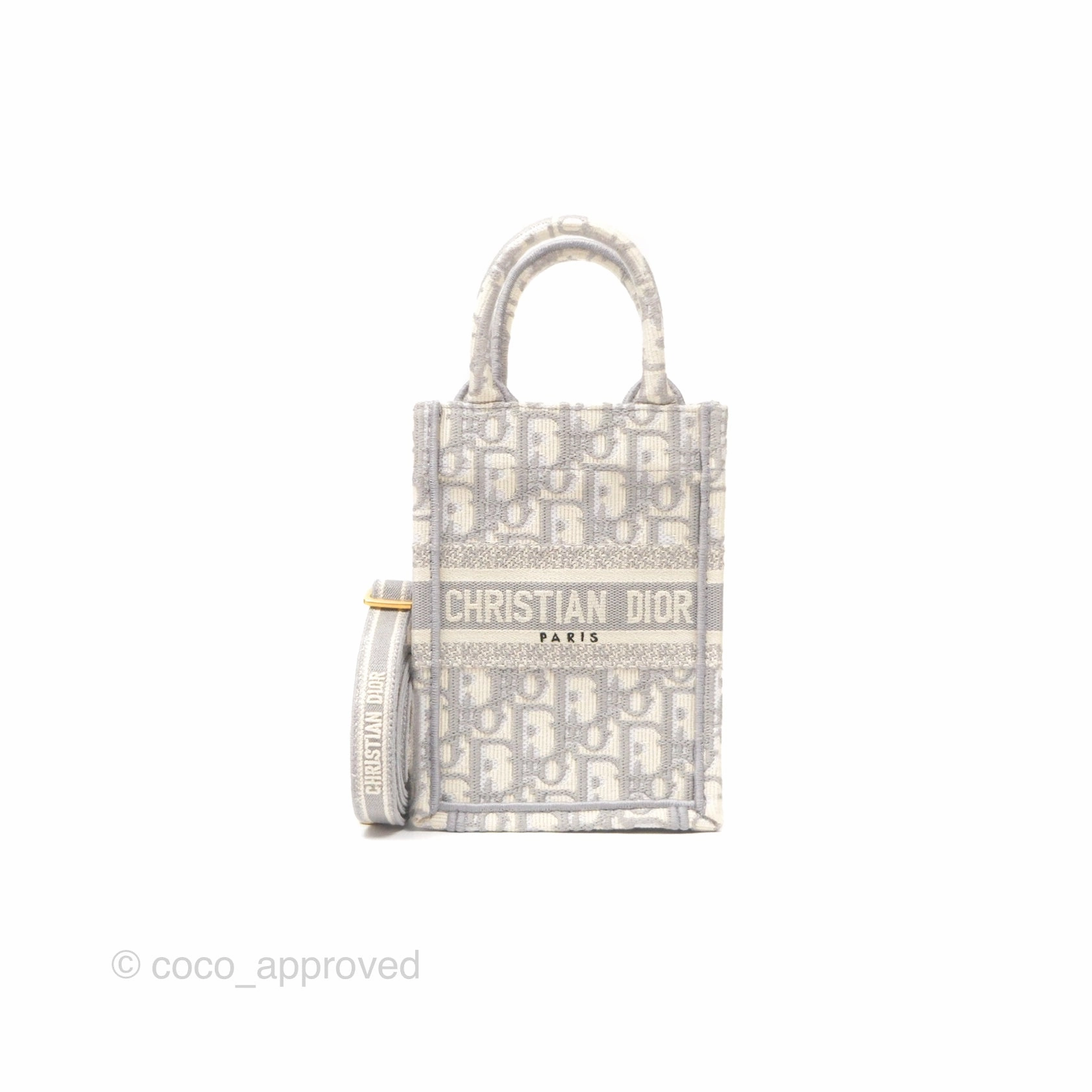 Dior Mini Vertical Gray Oblique Embroidery Book Tote