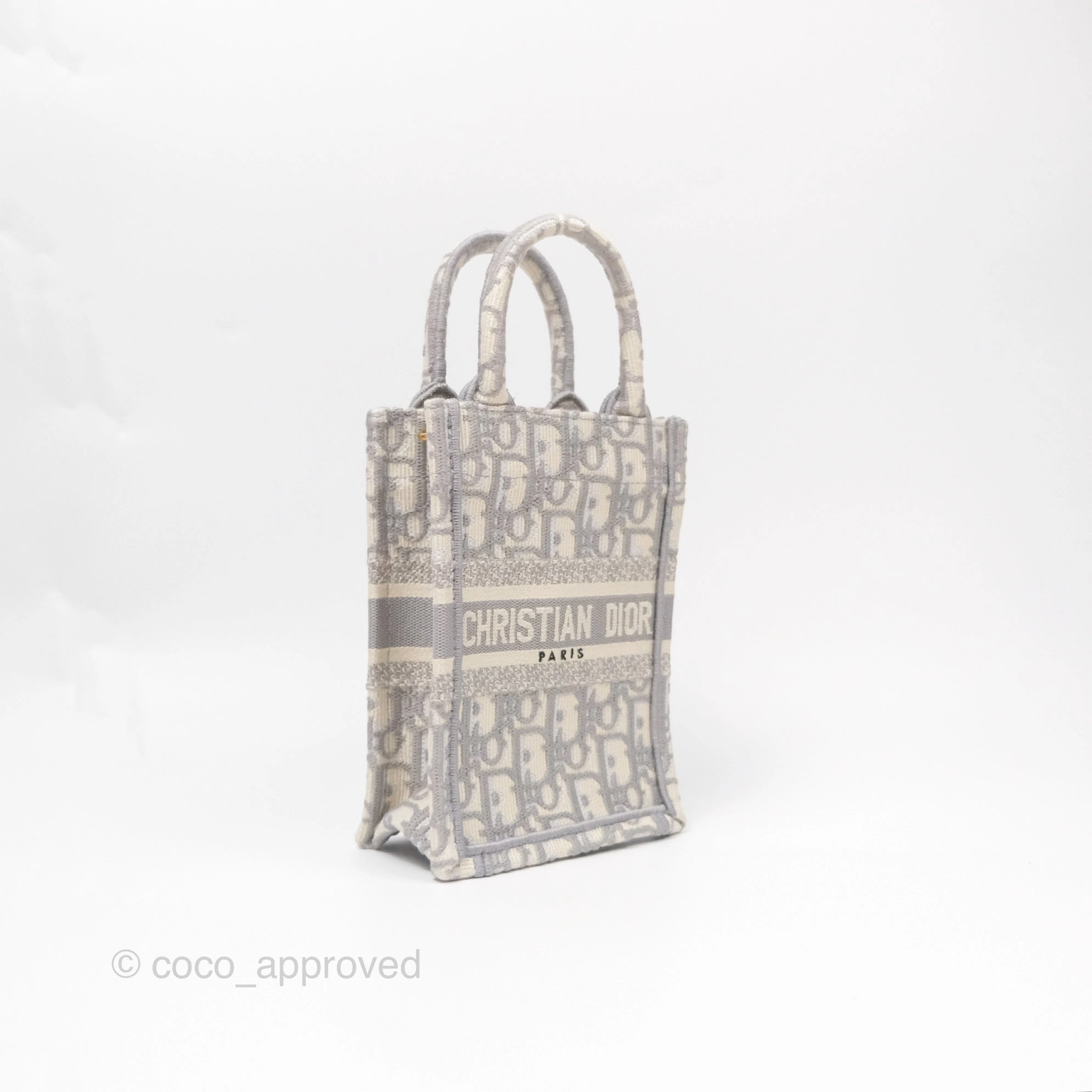 Dior Mini Vertical Gray Oblique Embroidery Book Tote