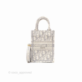 Dior Mini Vertical Gray Oblique Embroidery Book Tote