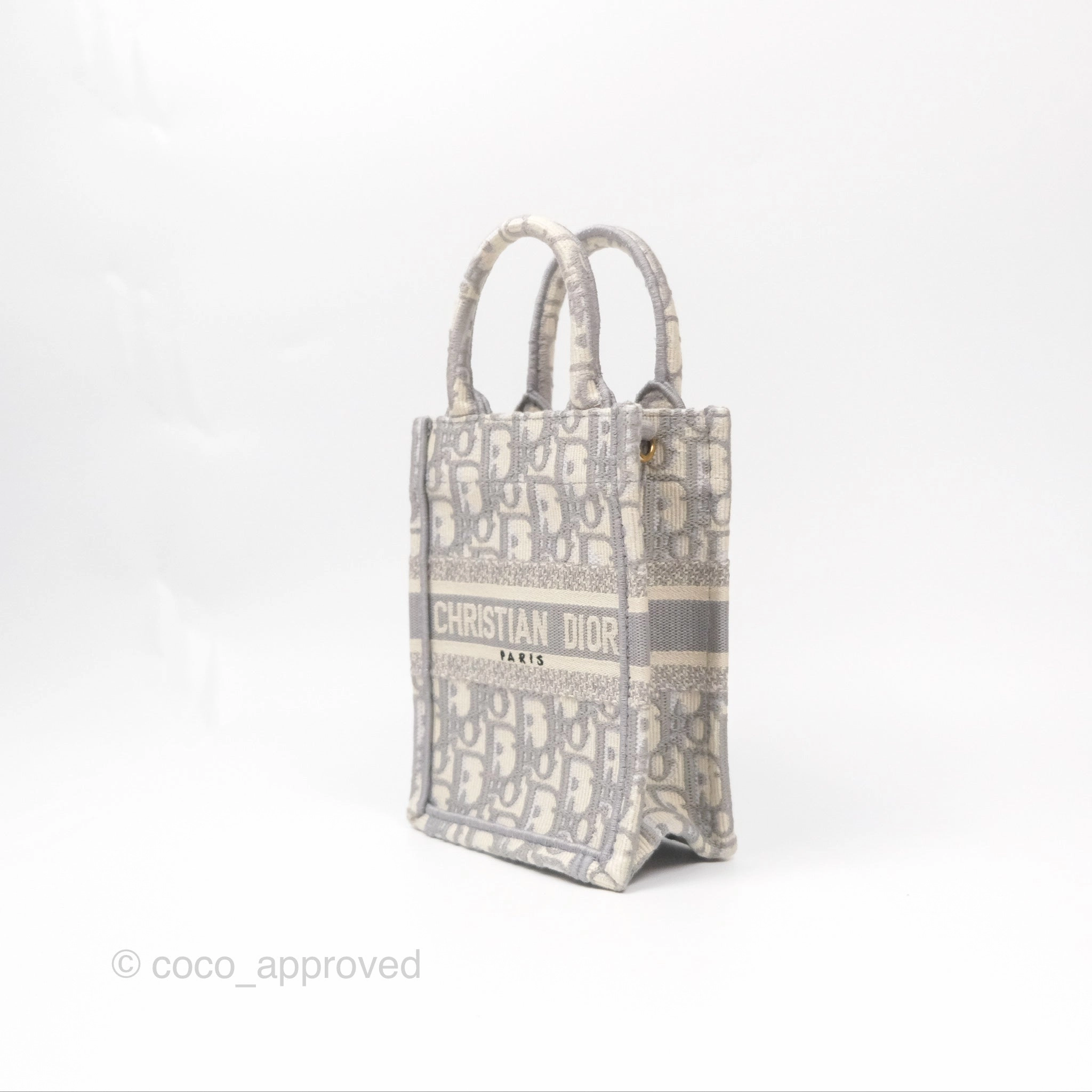 Dior Mini Vertical Gray Oblique Embroidery Book Tote