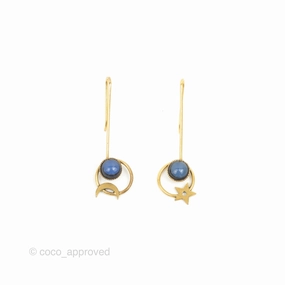 Dior Moon Star Blue Hoop Earrings Aged Gold