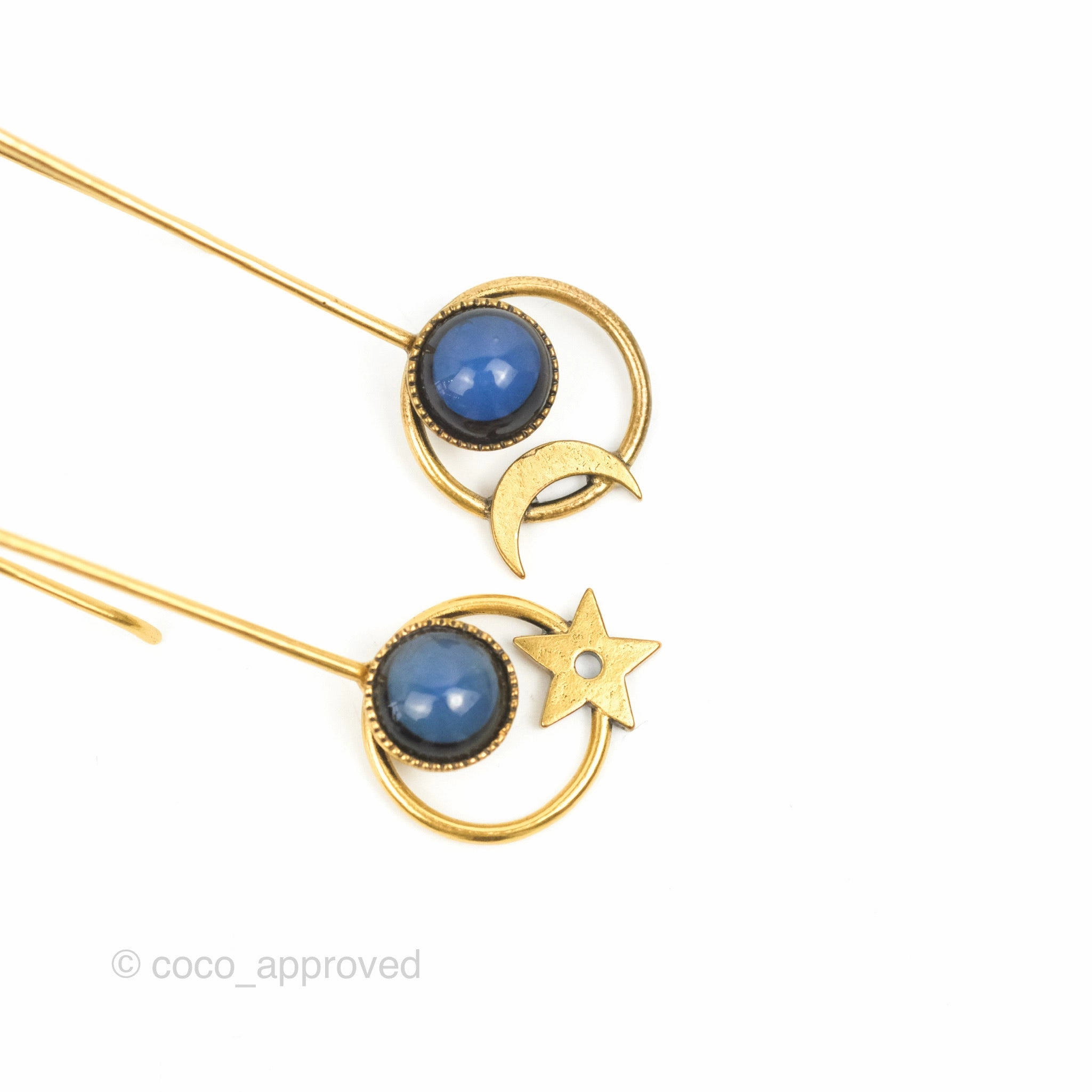 Dior Moon Star Blue Hoop Earrings Aged Gold