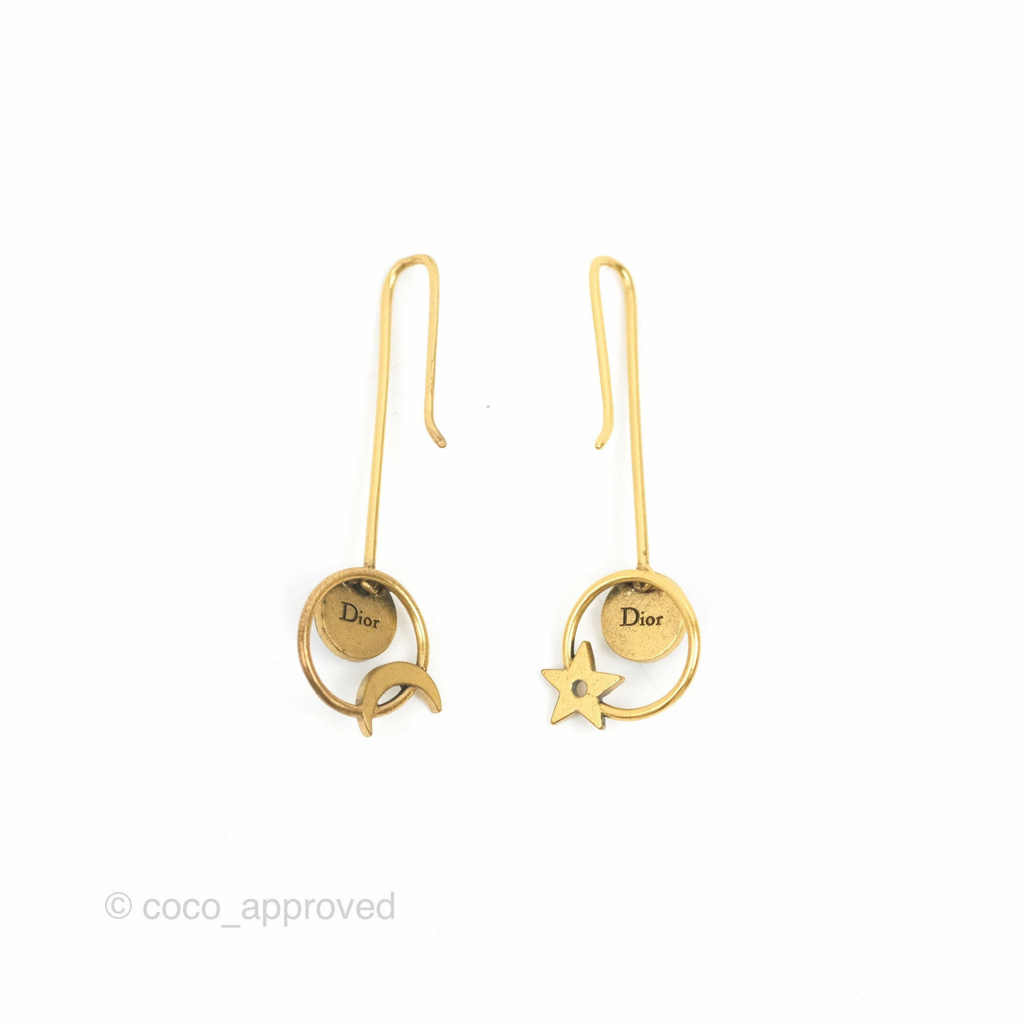 Dior Moon Star Blue Hoop Earrings Aged Gold