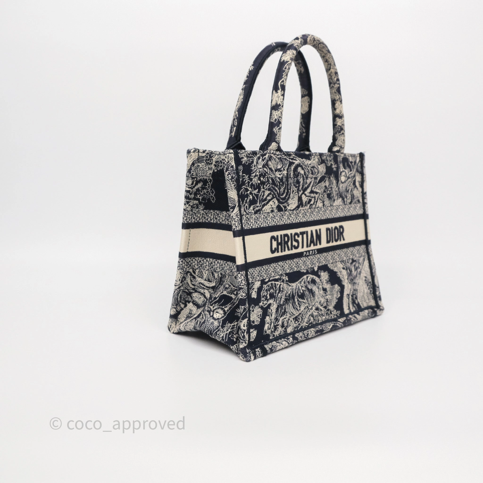 Dior New Small Book Tote Embroidered Toile De Jouy Navy