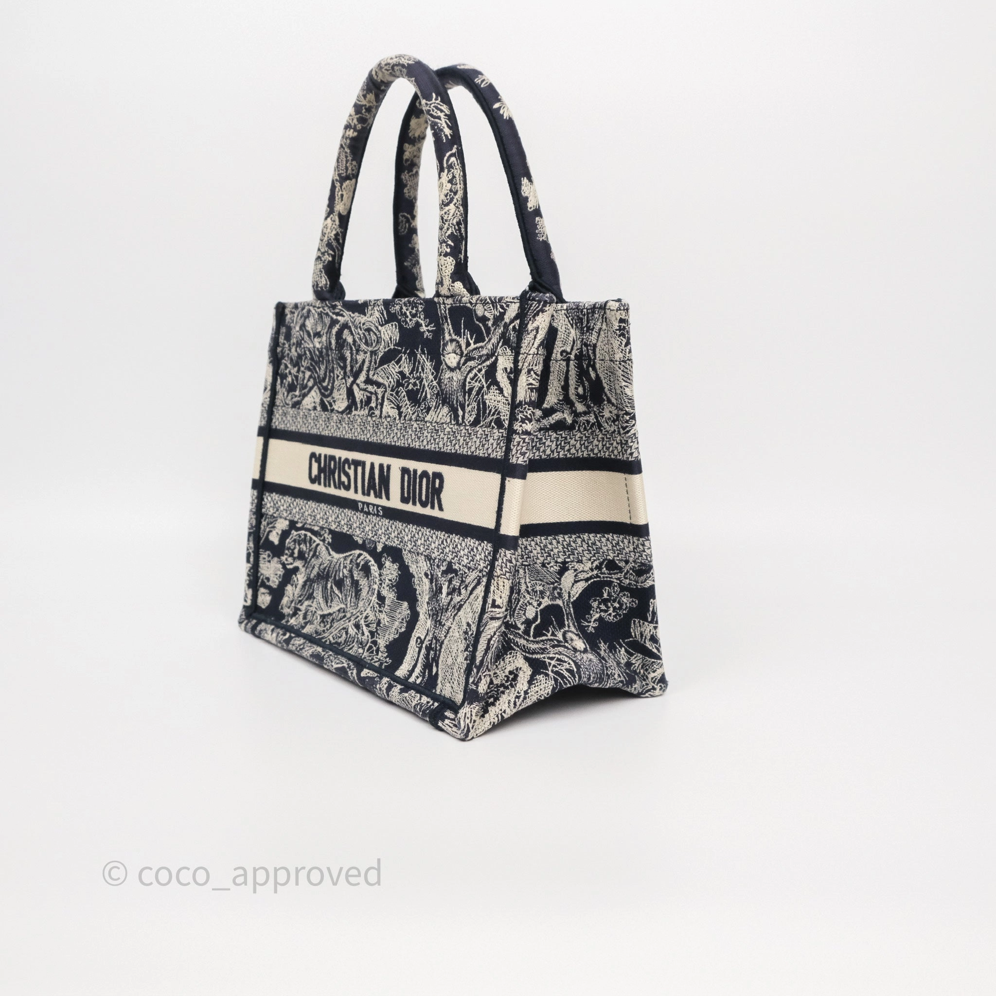 Dior New Small Book Tote Embroidered Toile De Jouy Navy