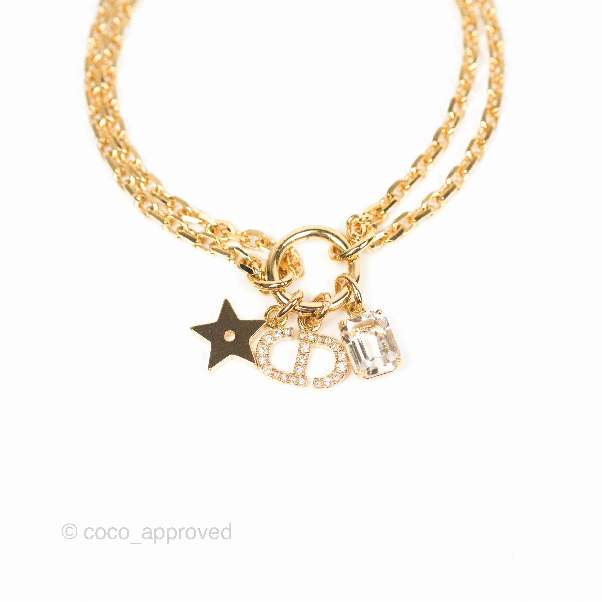 Dior Petit Star Crystal CD Charm Bracelet Gold Tone