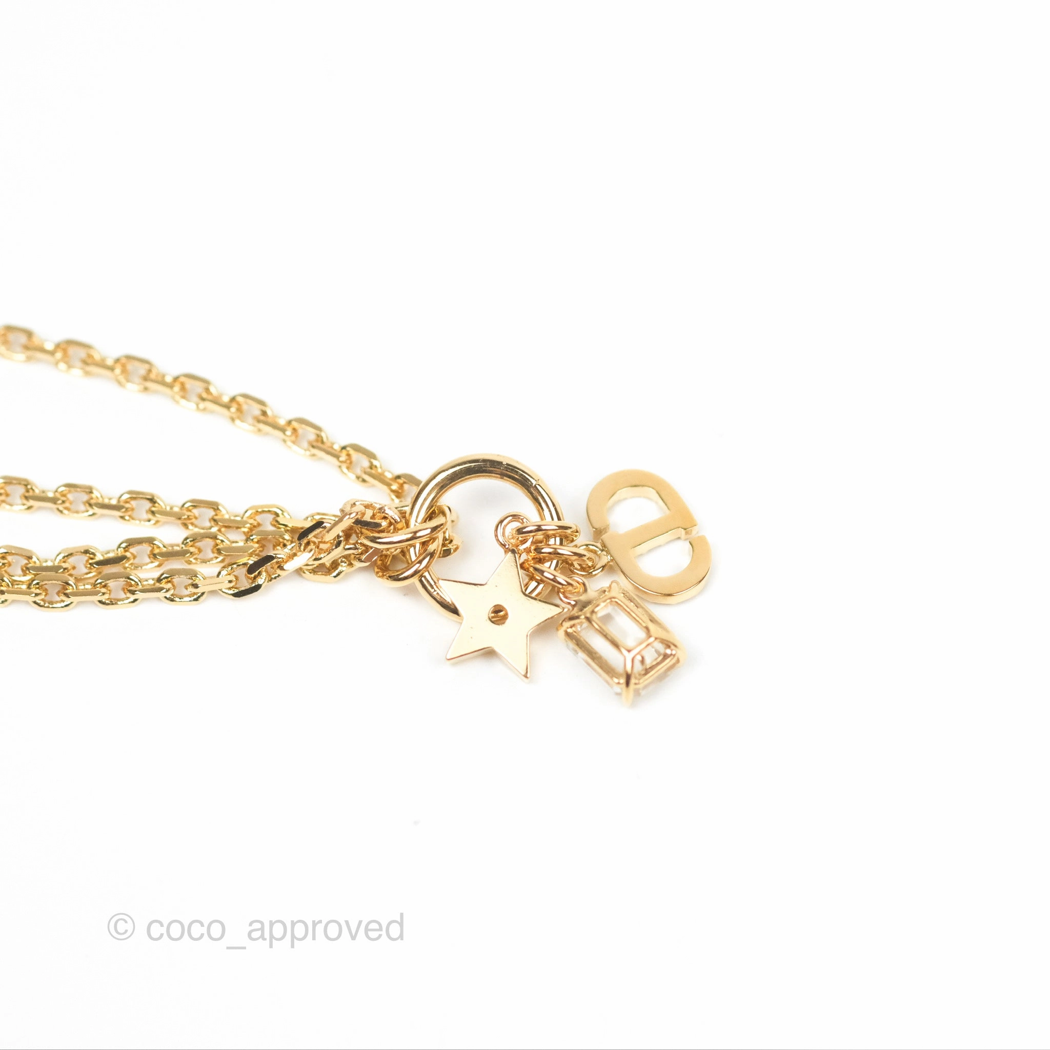 Dior Petit Star Crystal CD Charm Bracelet Gold Tone