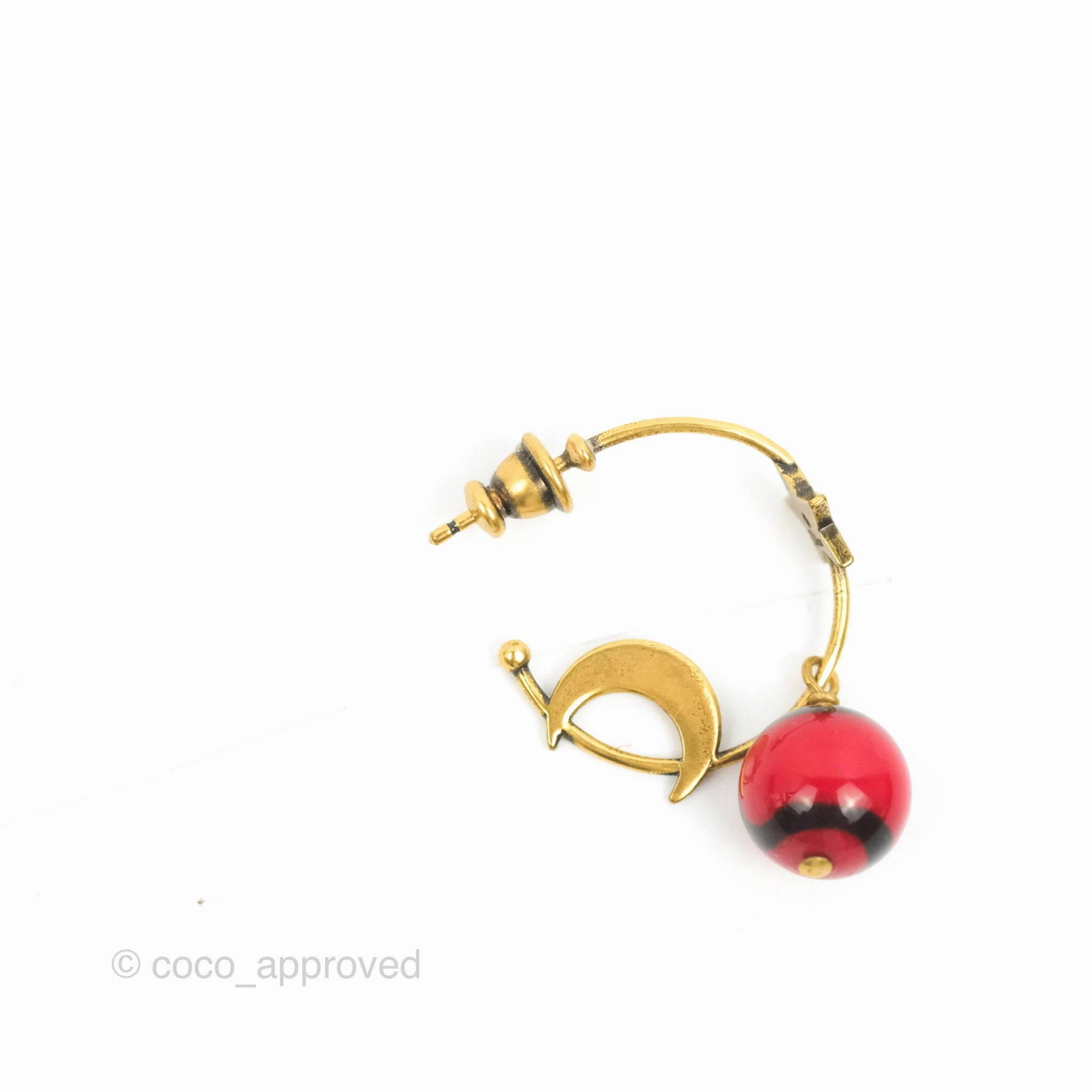 Dior Round Moon Star Drop Red Bead Earrings Aged Gold