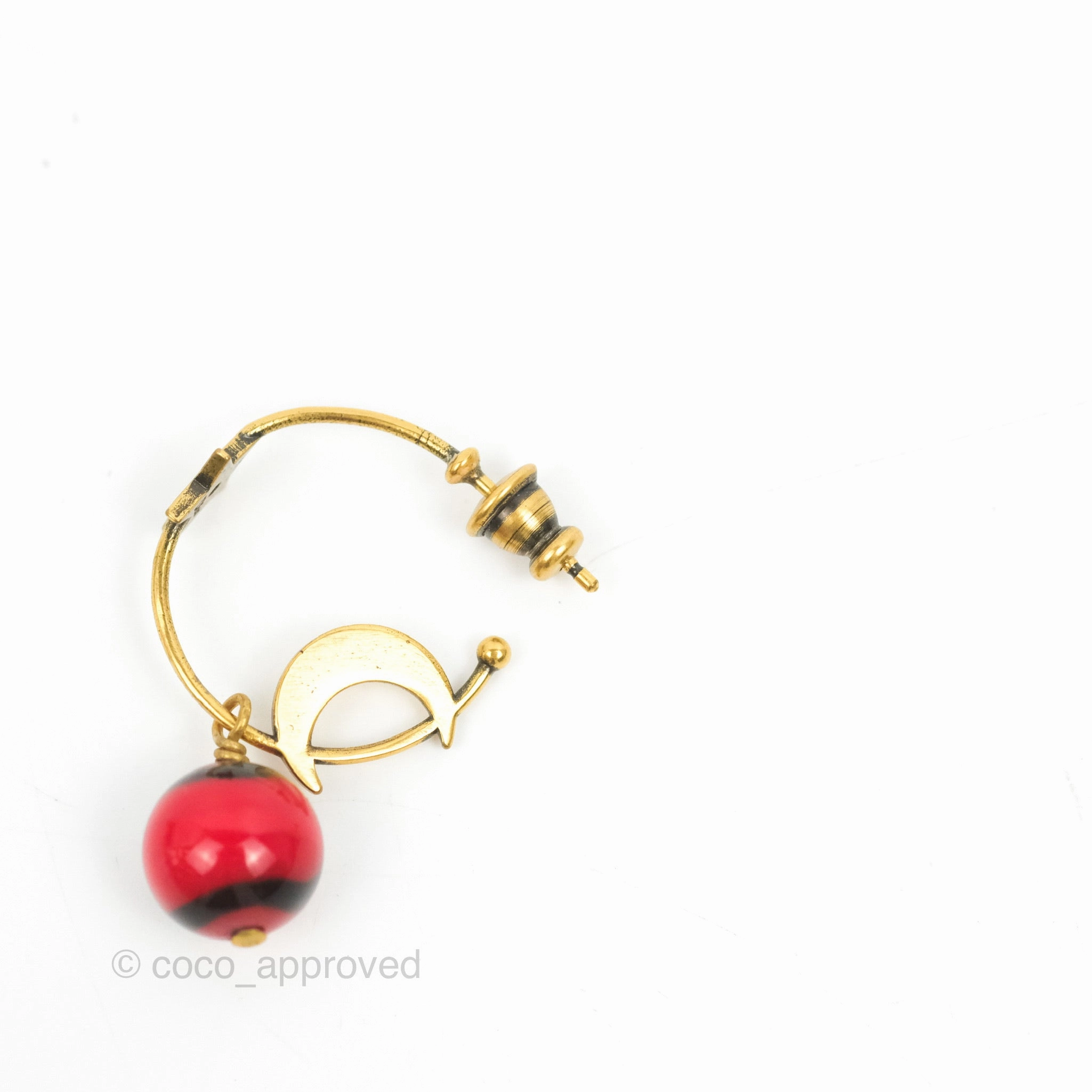 Dior Round Moon Star Drop Red Bead Earrings Aged Gold