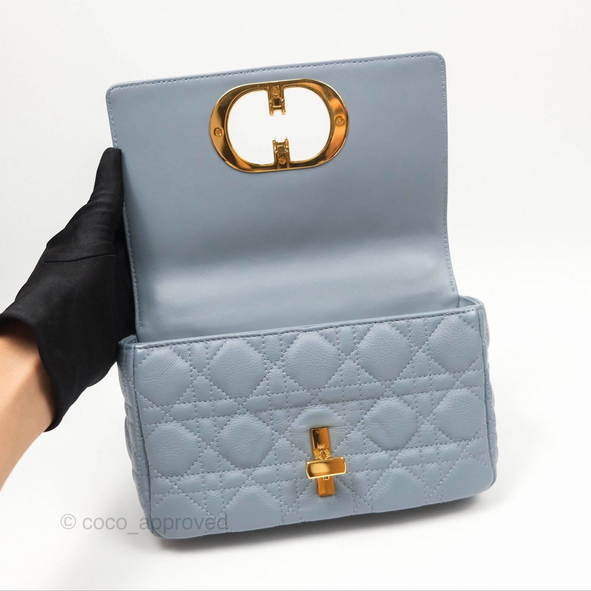 Dior Small Caro Bag Blue Supple Cannage Calfskin
