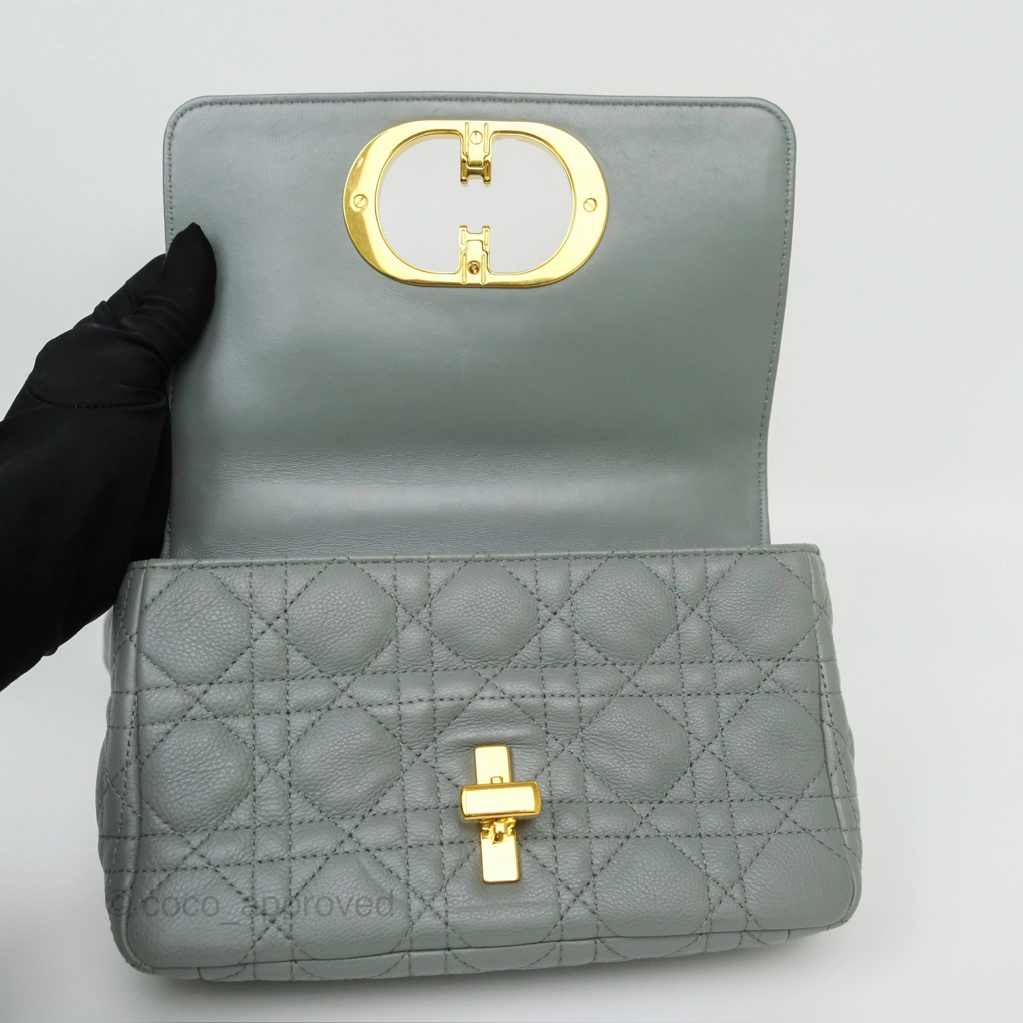 Dior Small Caro Bag Grey Supple Cannage Calfskin