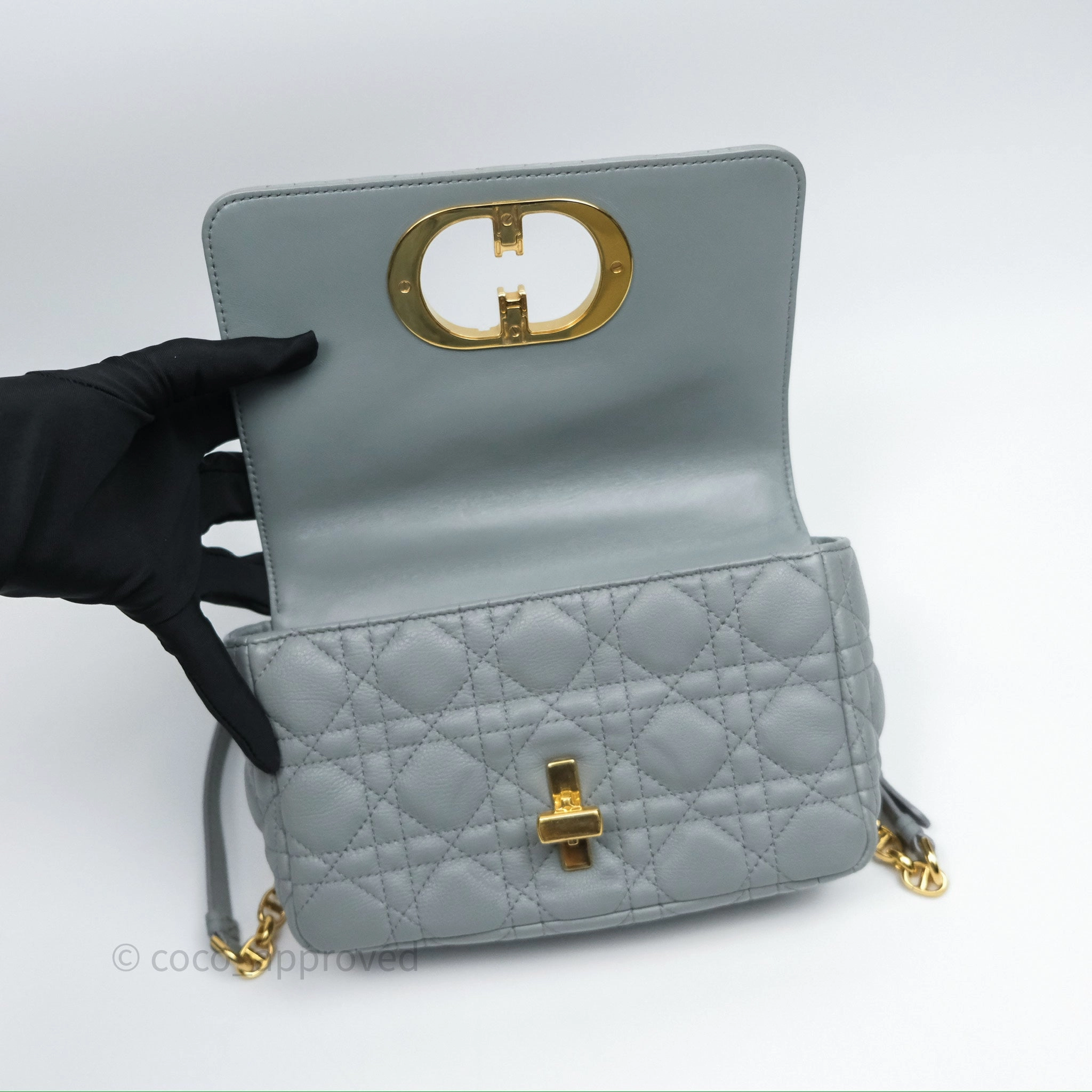 Dior Small Caro Bag Grey Supple Cannage Calfskin