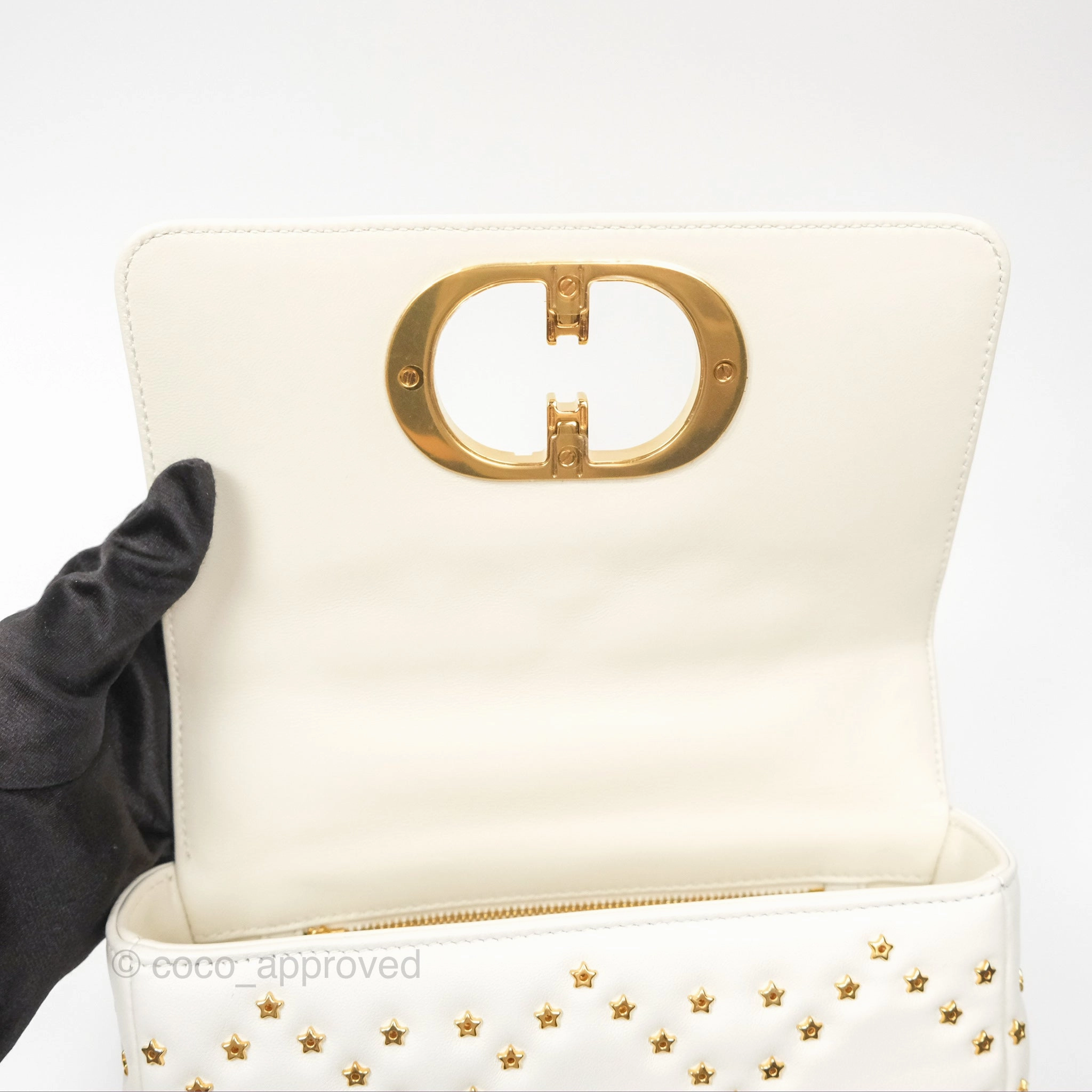 Dior Small Caro Bag Latte Lucky Star White Cannage Lambskin
