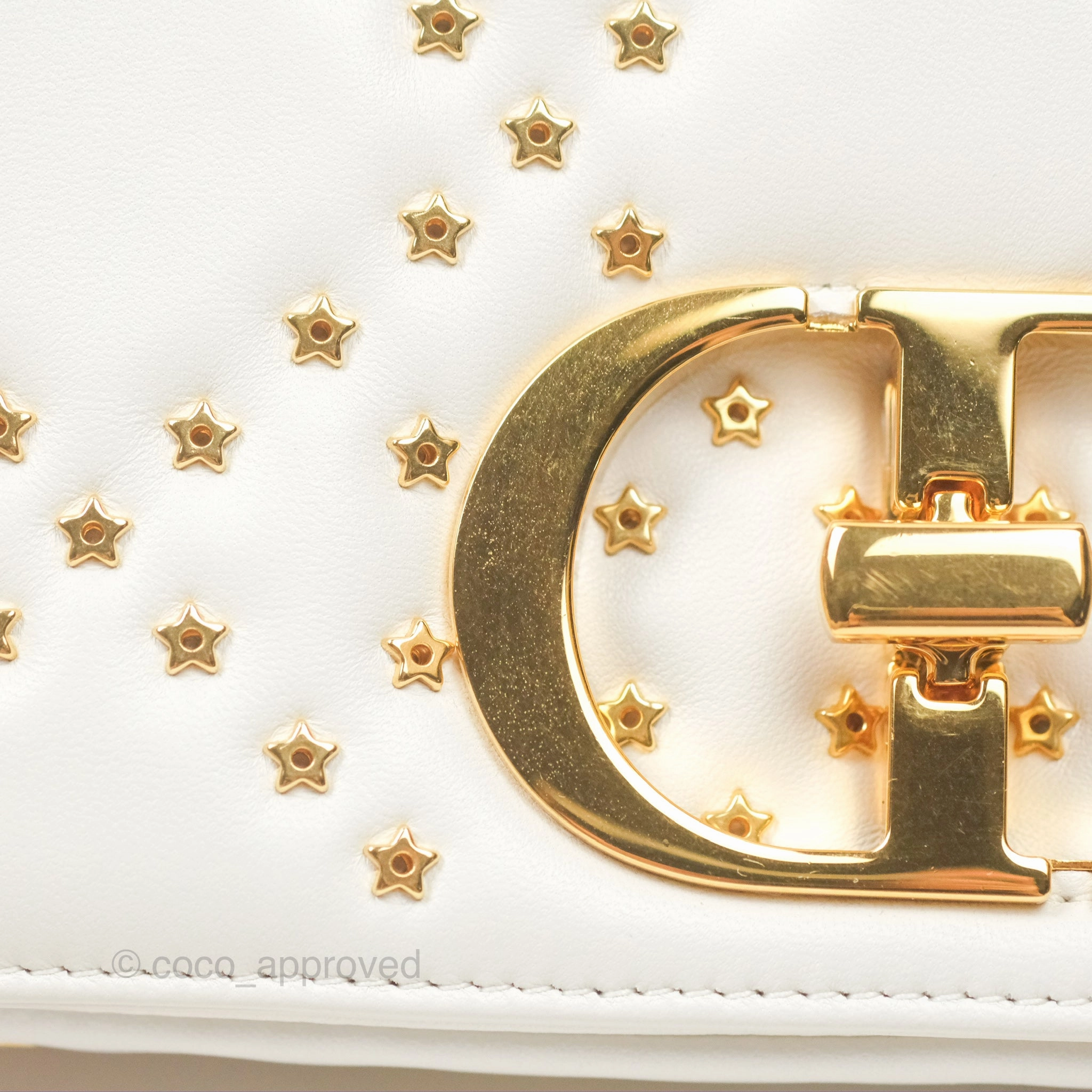 Dior Small Caro Bag Latte Lucky Star White Cannage Lambskin