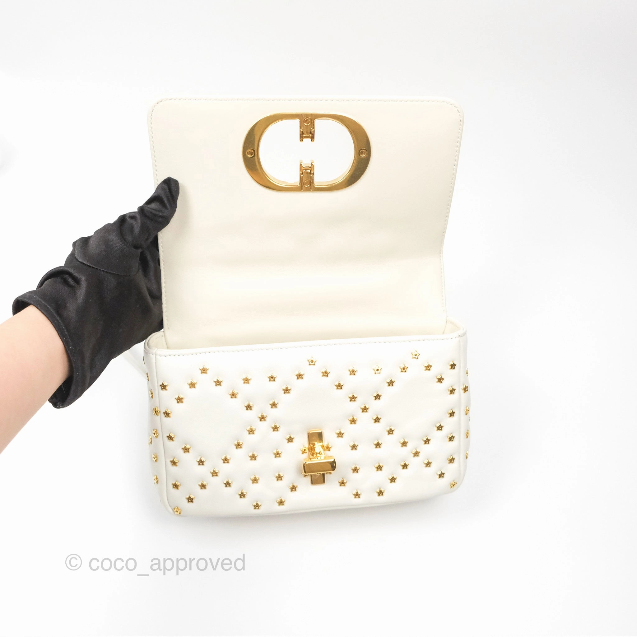 Dior Small Caro Bag Latte Lucky Star White Cannage Lambskin