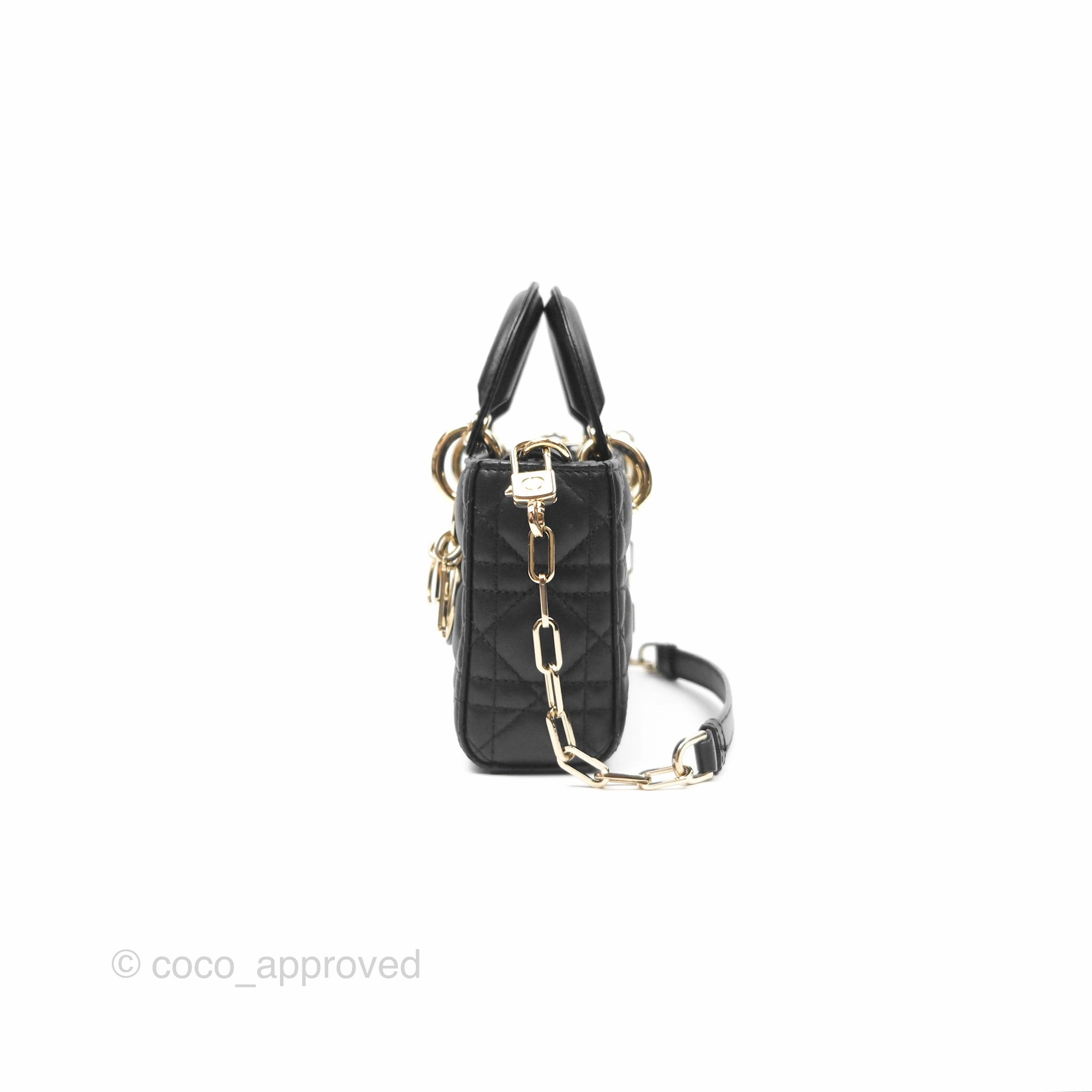 Dior Small Lady D-Joy Bag Black Lambskin Cannage Gold Hardware