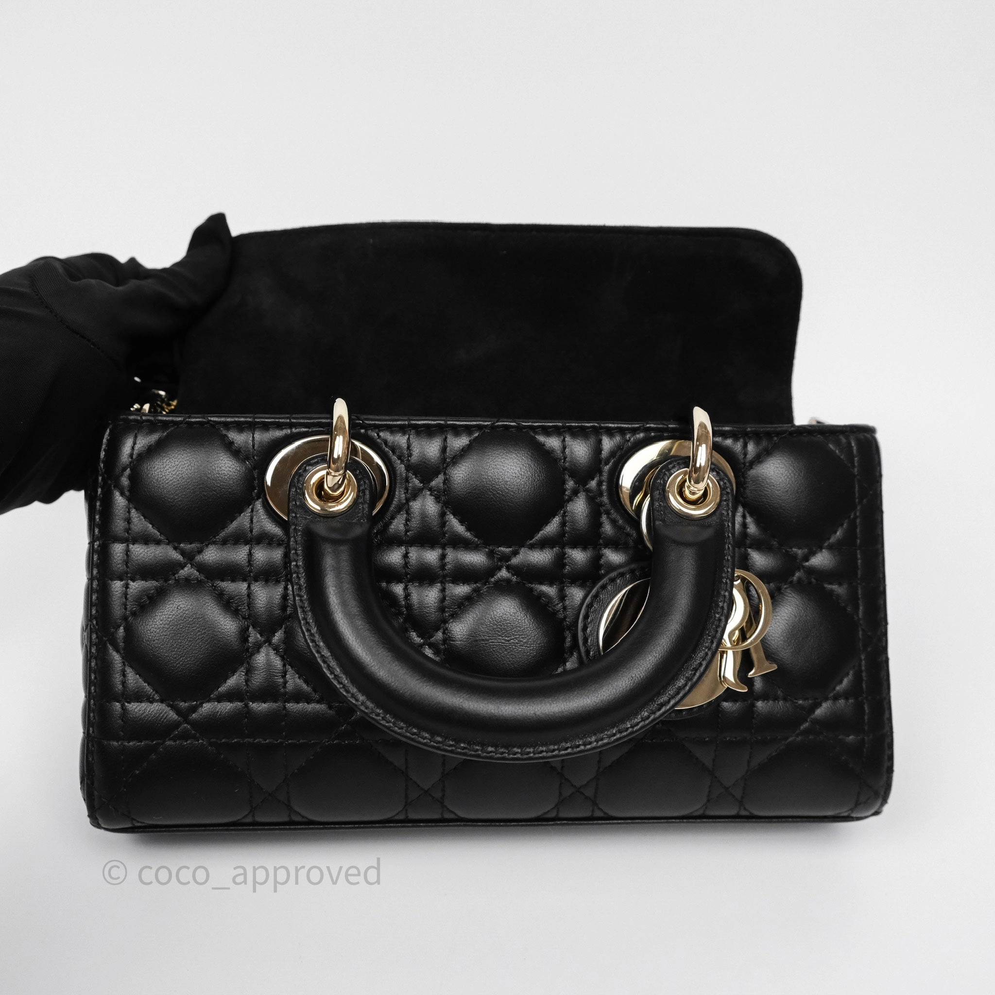 Dior Small Lady D-Joy Bag Black Lambskin Cannage Gold Hardware