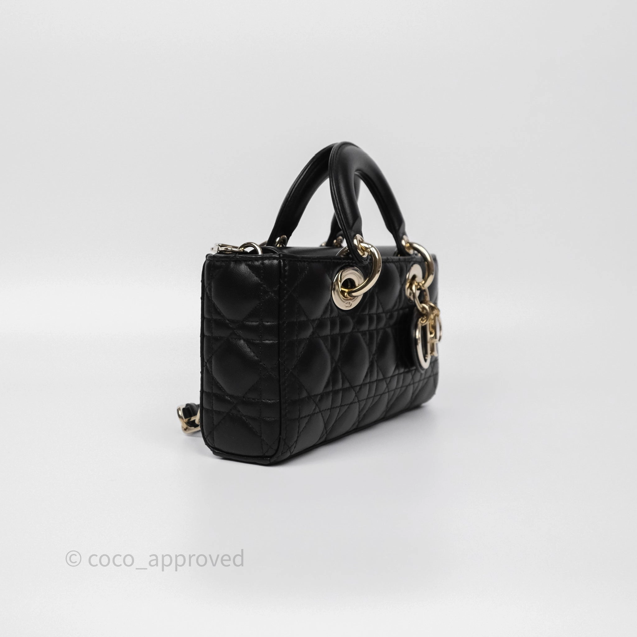 Dior Small Lady D-Joy Bag Black Lambskin Cannage Gold Hardware