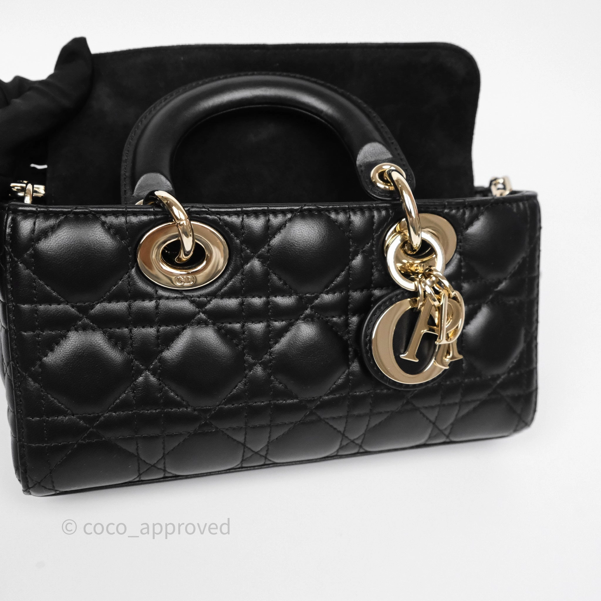 Dior Small Lady D-Joy Bag Black Lambskin Cannage Gold Hardware